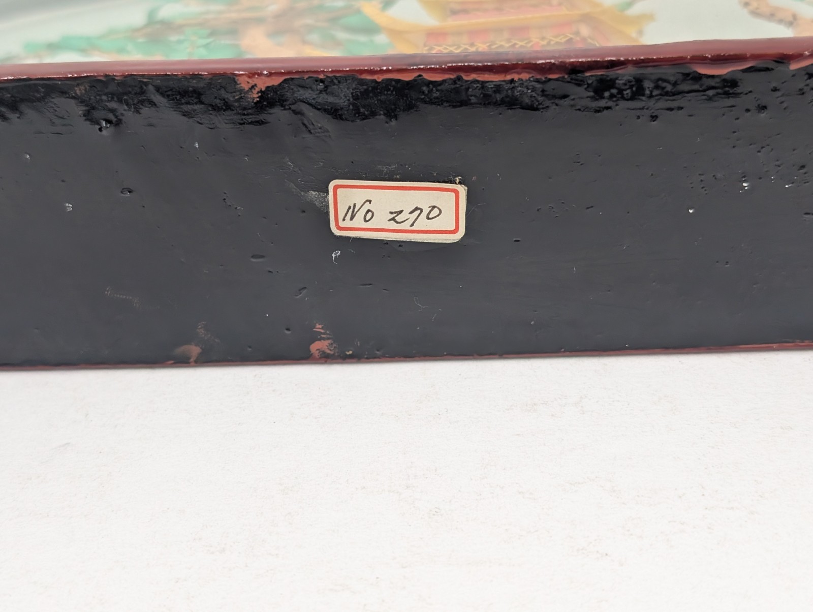 Vintage Oval Chinese/Asian Cork Art Hand Made Lacquered Wood With Glass 14x7x2