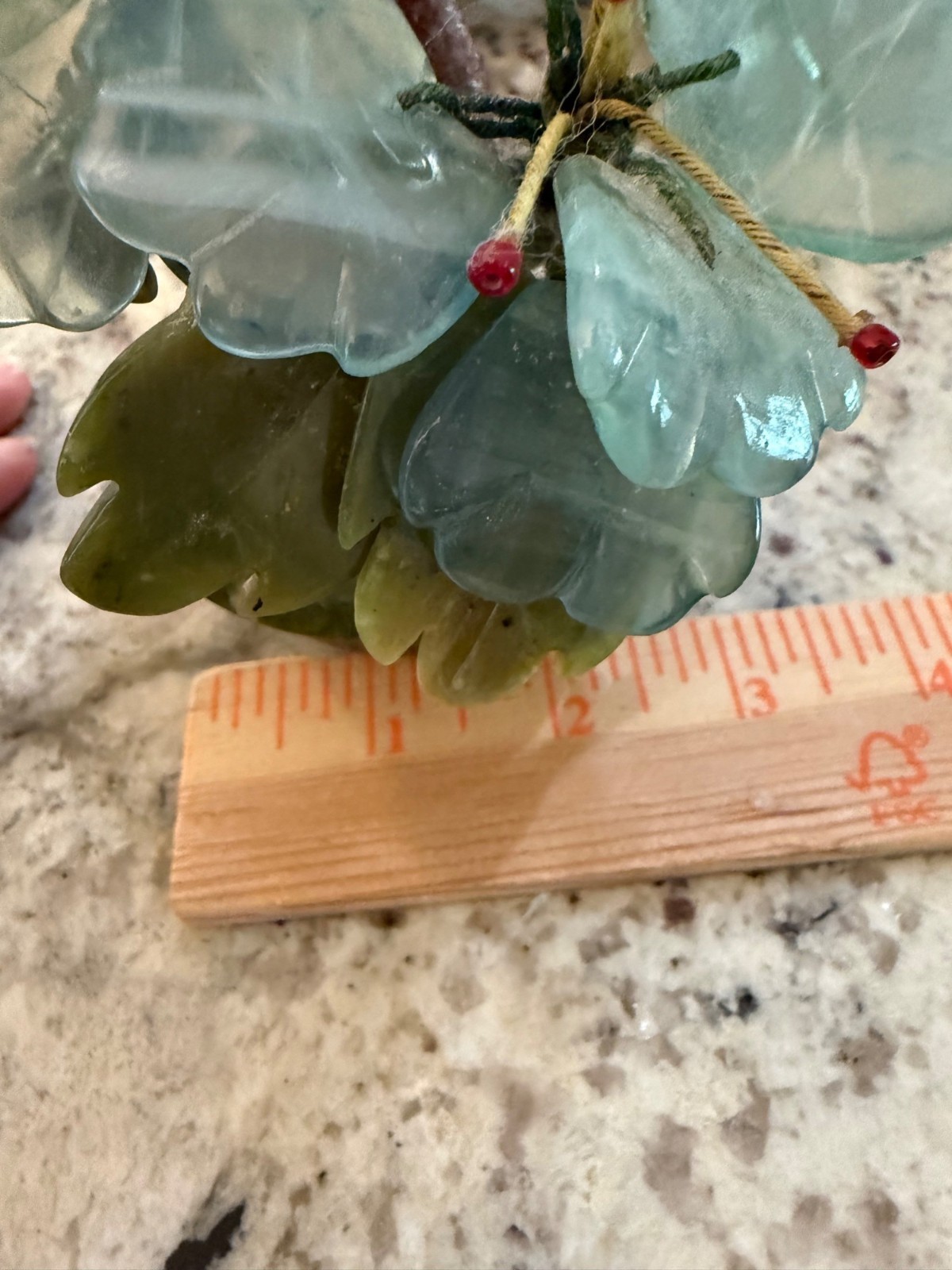 Vintage MCM Jade Quartz Flower Bonsai Tree Red Carnelian Table Top Mantle Read