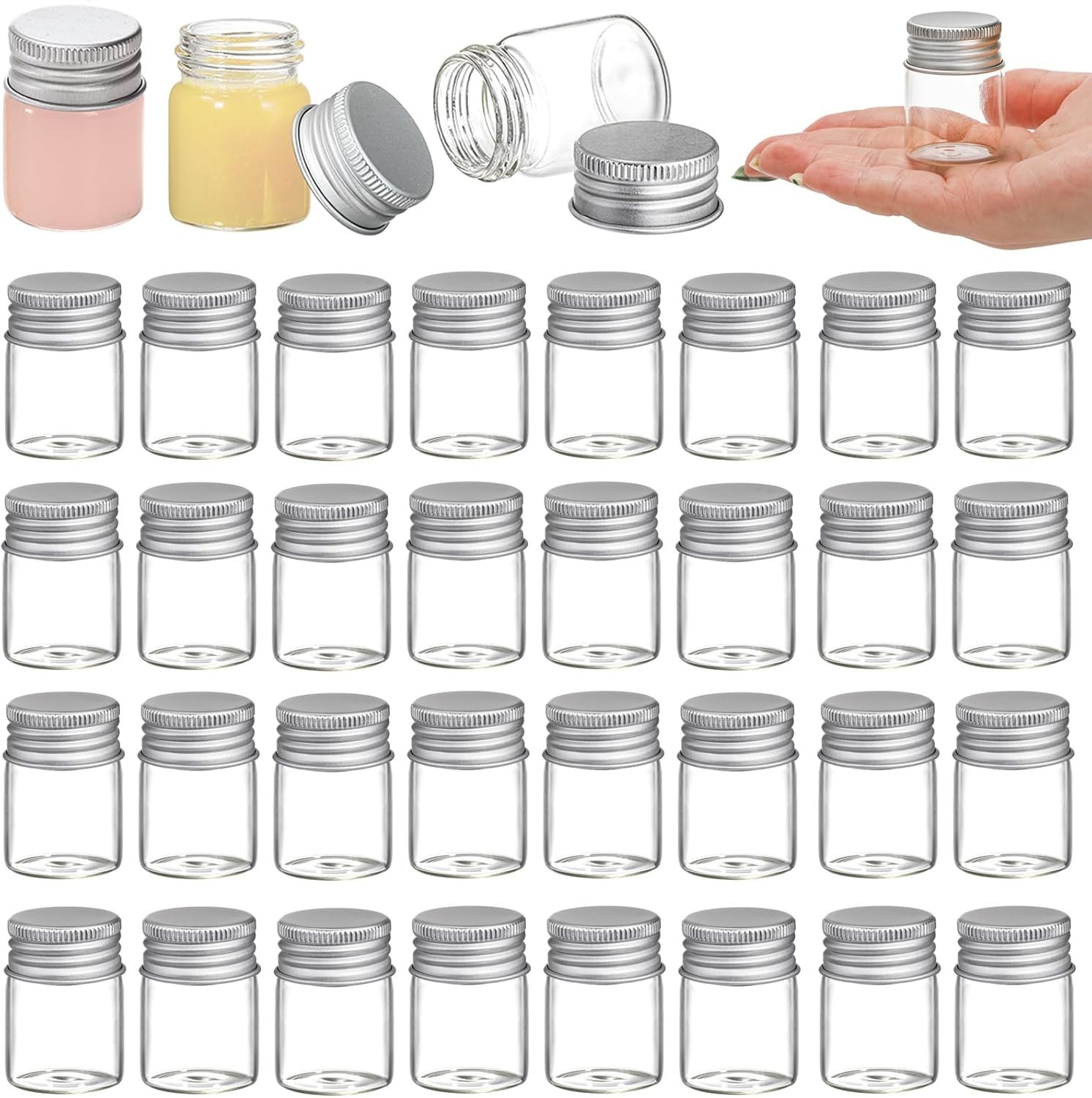 36 Pack 15Ml Empty Glass Jars Screw Aluminum Caps 0.5Oz Mini Cosmetics Container