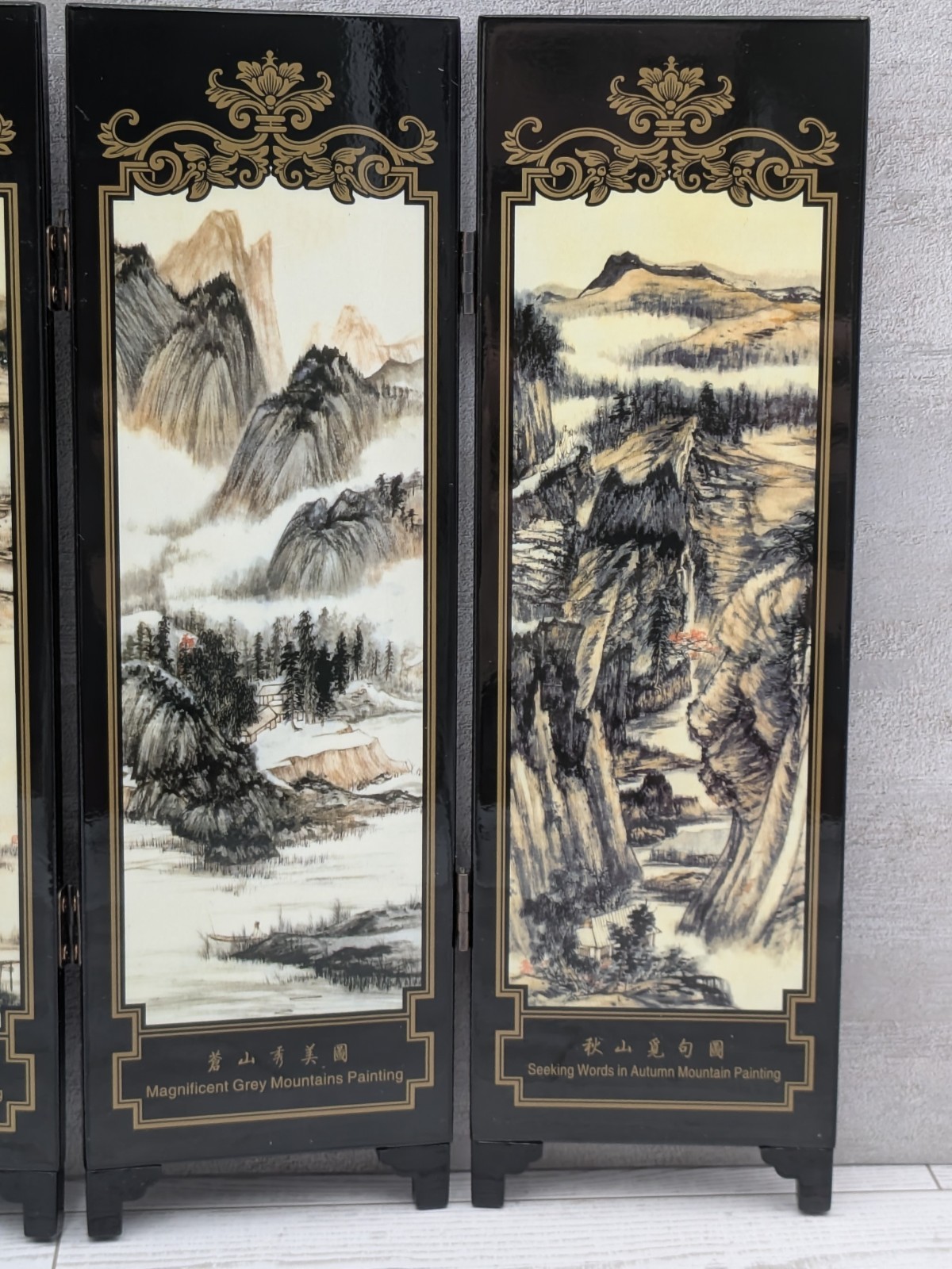 Black Lacquered Tabletop Folding Screen Chinese Painting Zhang Daqian Yuan