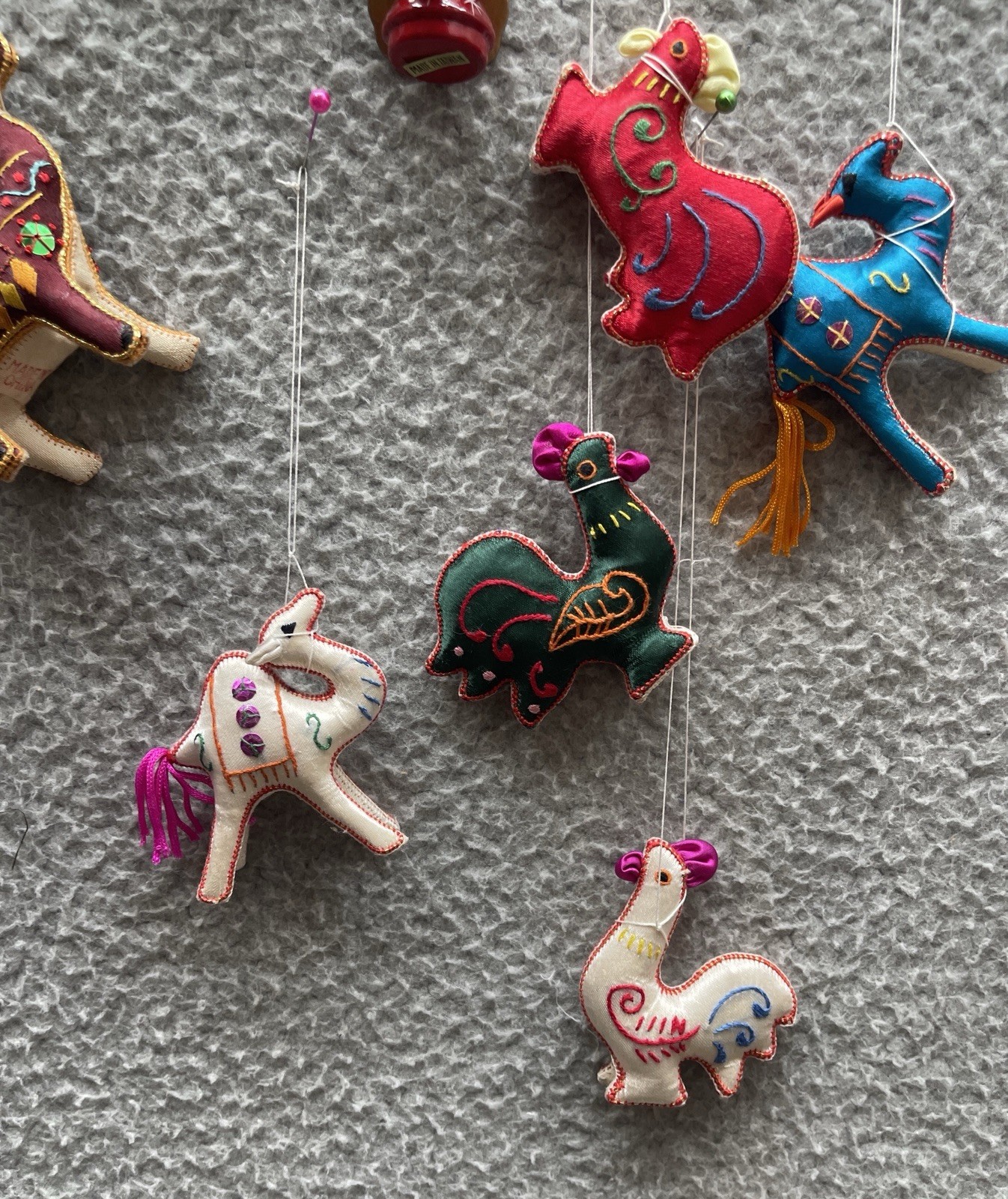 Asian Chinese Silk rooster camel Ornaments Hand Embroidered VTG 60-70s Lot 8