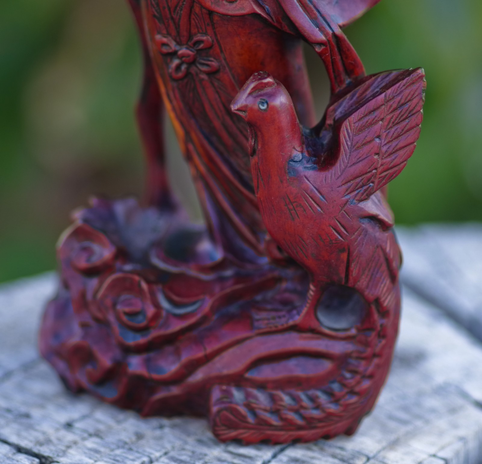 Boxwood Hand Carved Quan Yin Phoenix China 1950’s MAGNIFICENT SKILLFULL ART!