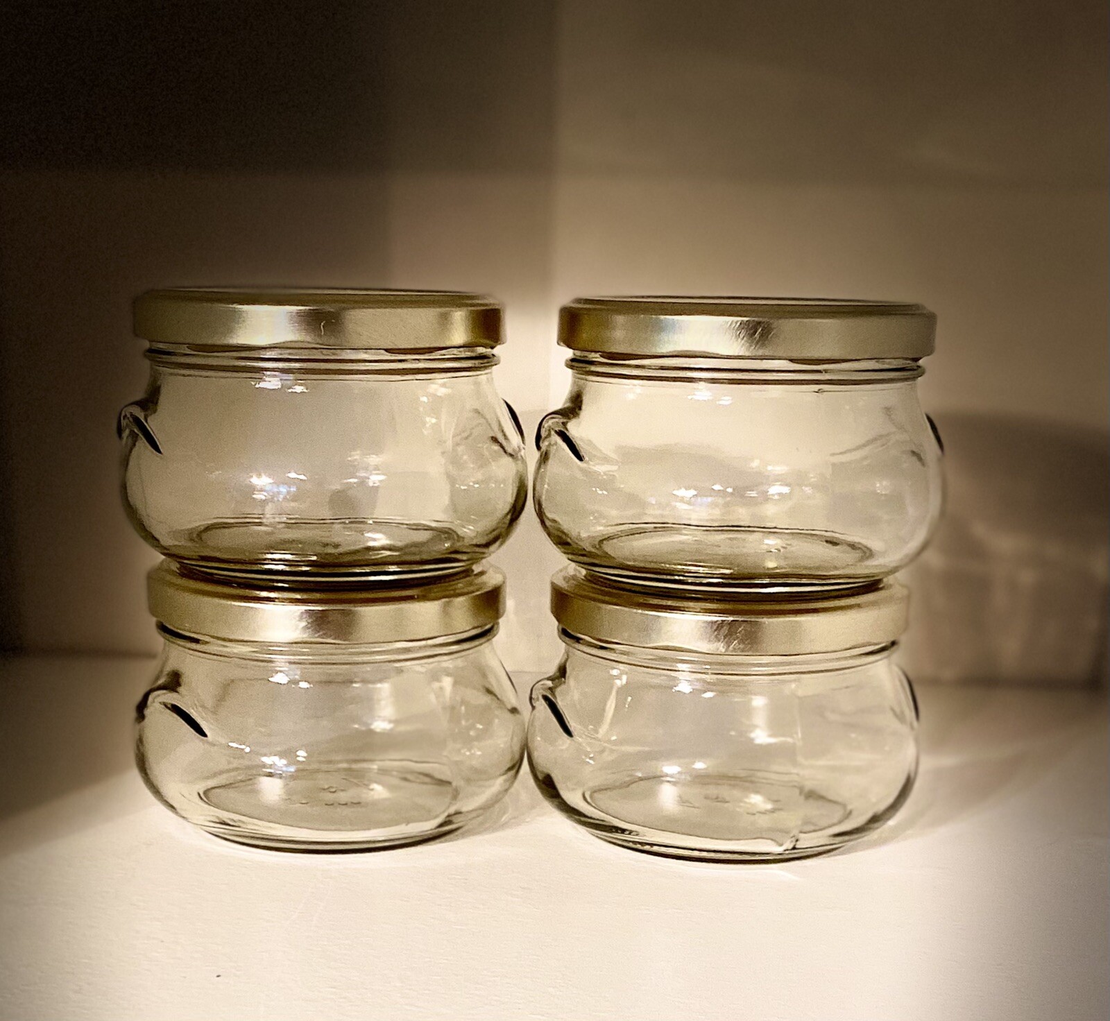 Italian Made Beautiful Reusable 12oz Glass/frost Squat Bulb Jar w/Gold Metal Lid