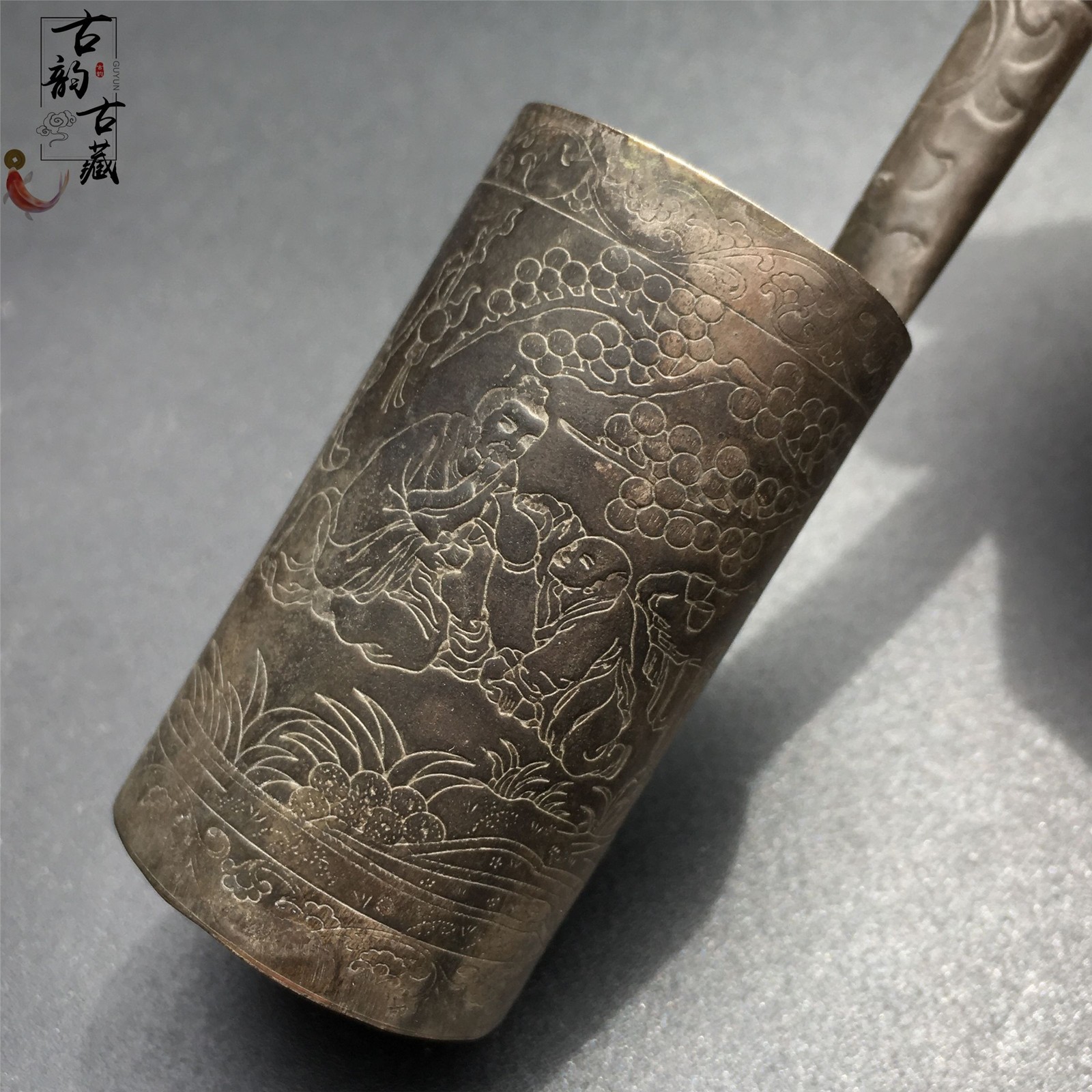 Antique Engraved Silver Wine Dipper Retro Qing Style Traditional Wine Ladle