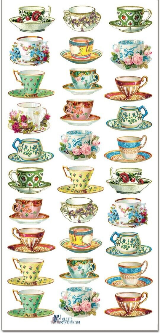 Violette Stickers Floral Teacups Garden Tea Party Craft Planner Supply Scrapbook