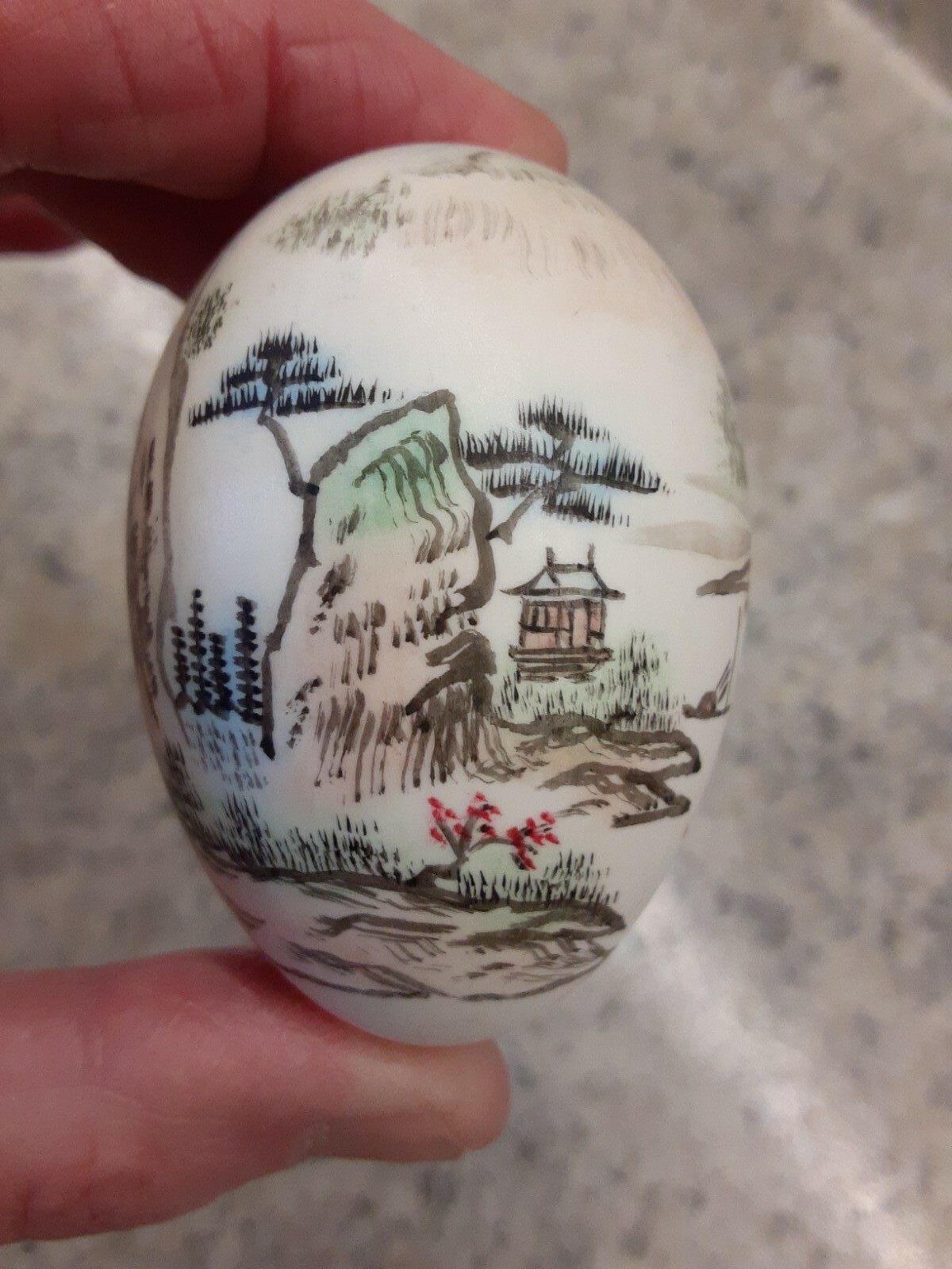 Oriental Art Painted Egg & Base Artist Signed China