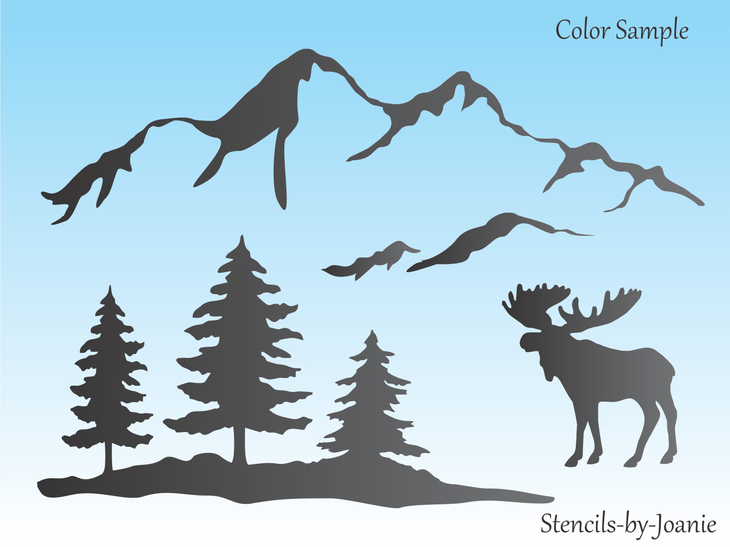Stencils Joanie Moose Snowy Mountain Range Pine Tree Rustic Lodge DIY Cabin Sign