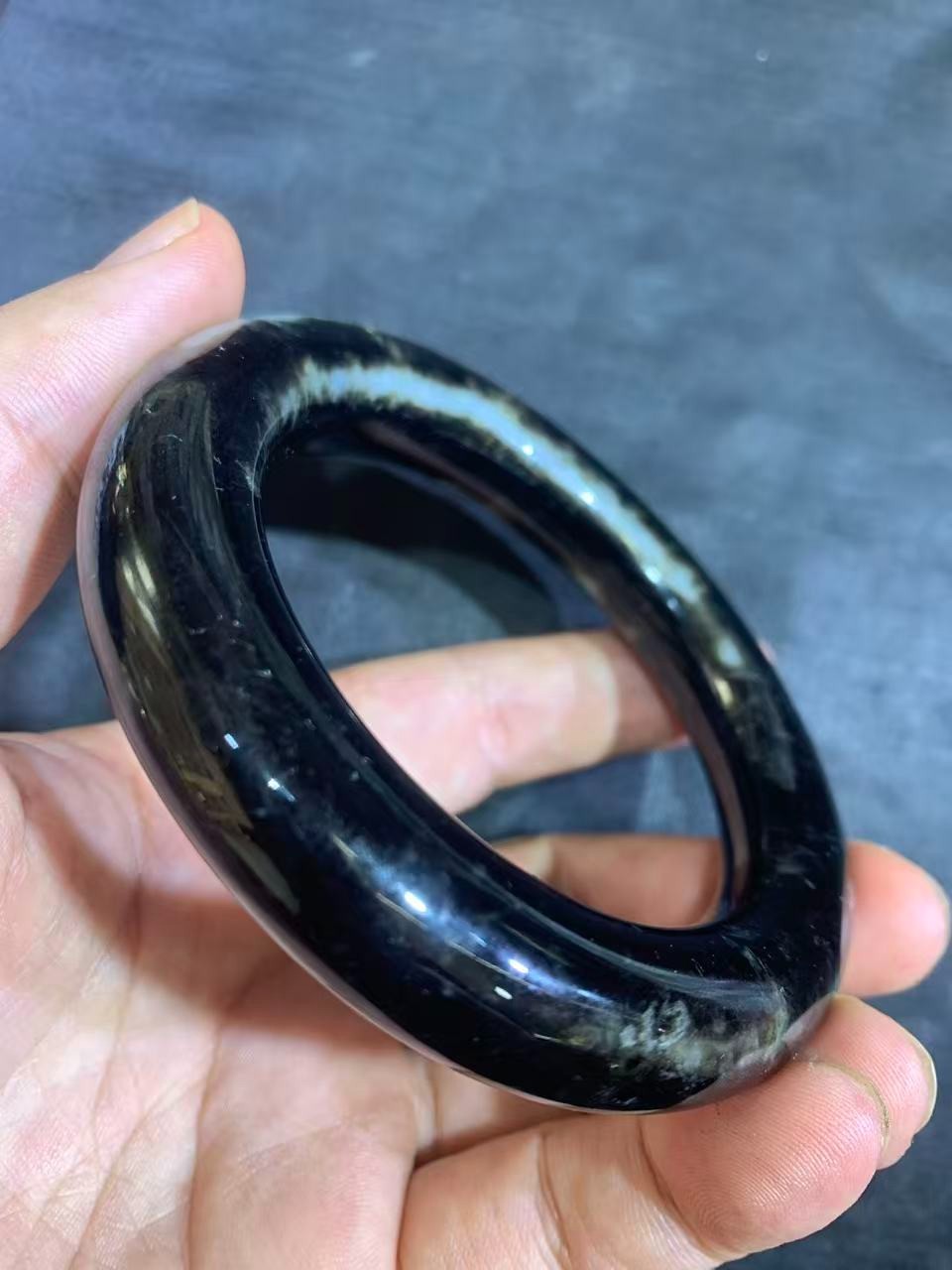 Chinese Natural HeTian Black Jade Hand Made Bangle Bracelet 62mm(inner)