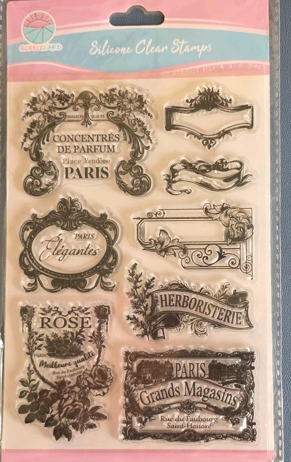 GLOBLELAND Silicone Cling Stamps Antique History Frame Labels & Vintage Frames