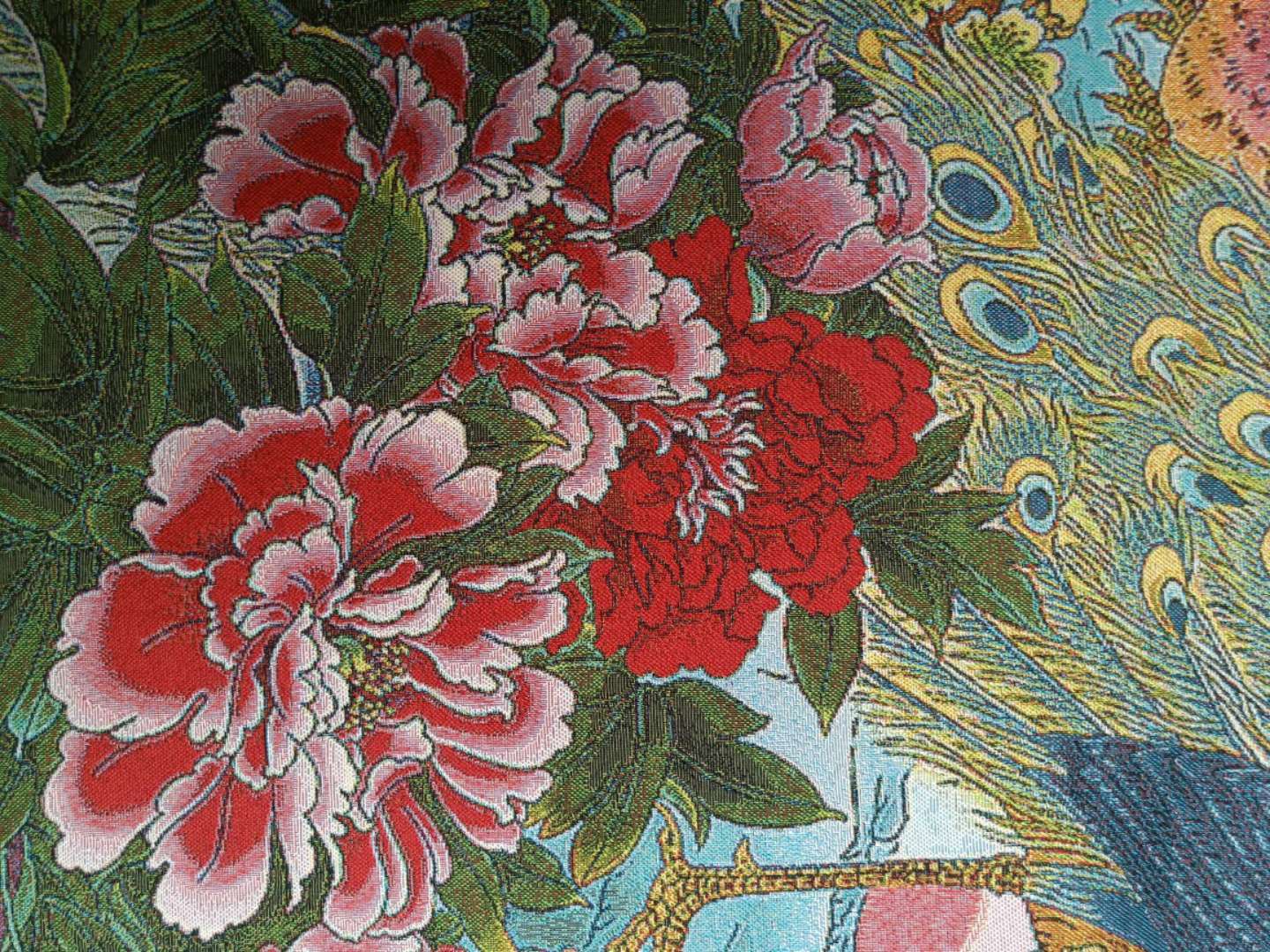 36″Chinese Cloth Silk Pretty Flower Peony Peacock Painting Home Decoration 2655