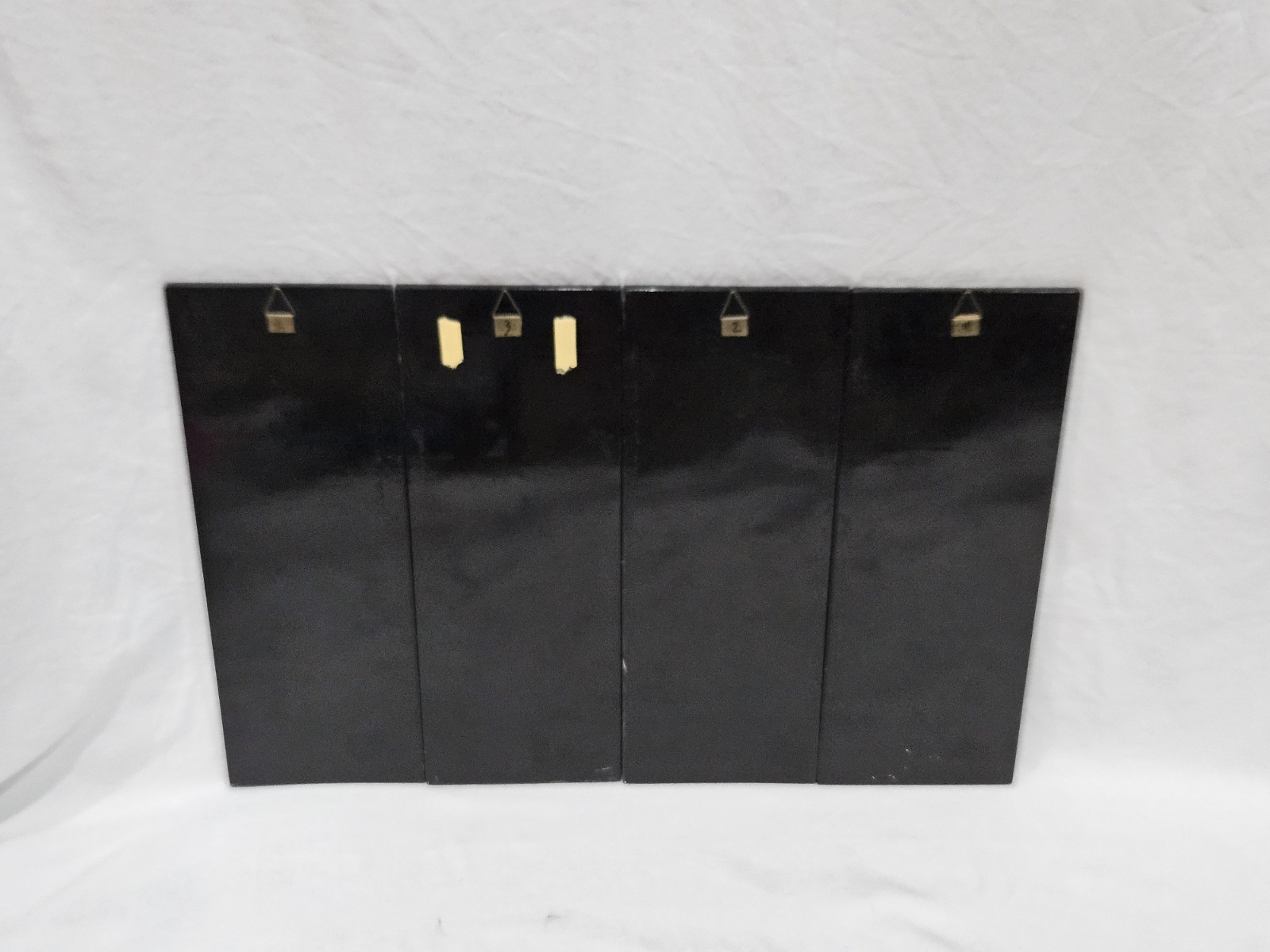 Vintage Asian Black Lacquer Mother of Pearl Inlay Wall Panels Set of 4