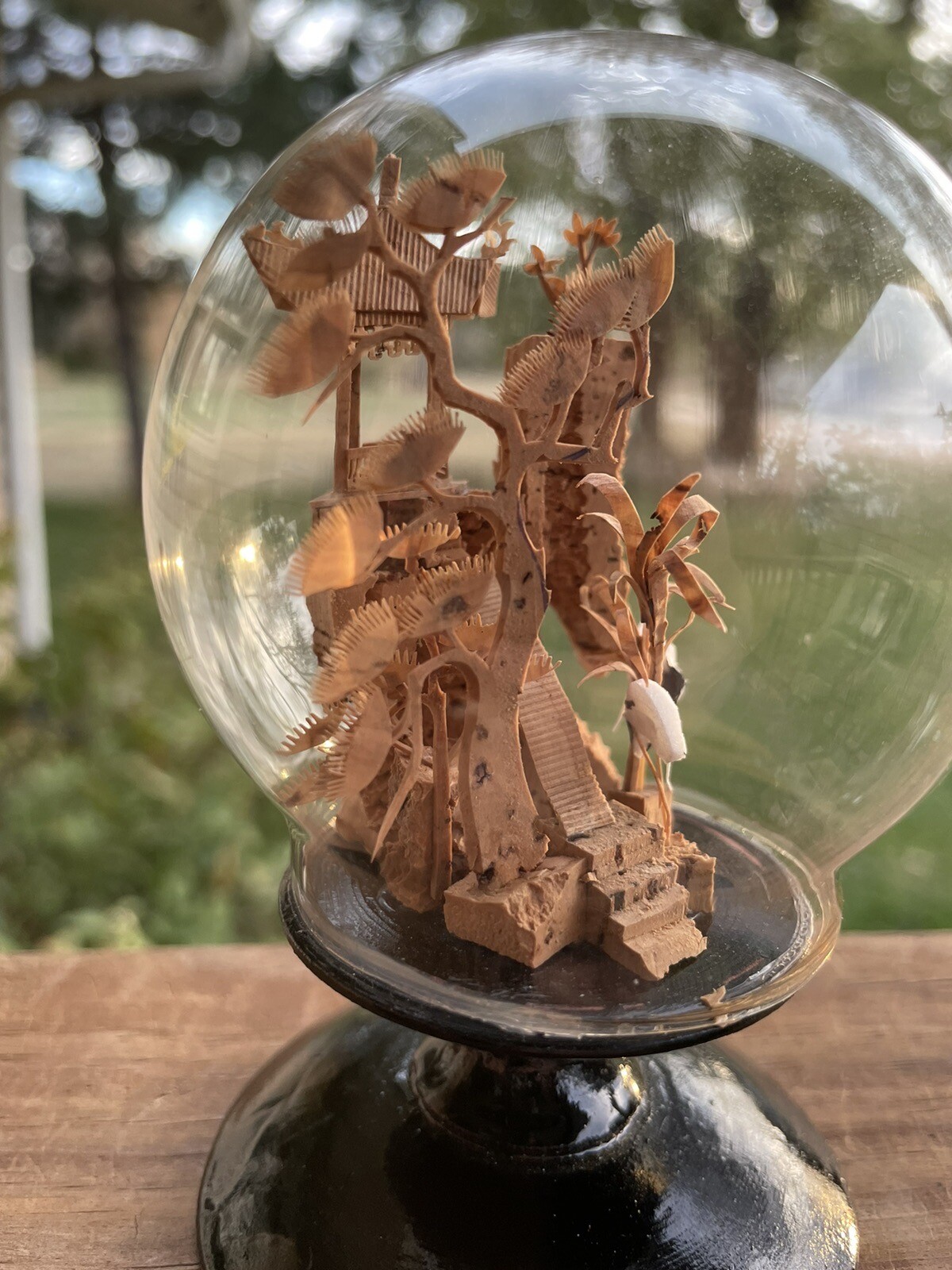 Vintage Round Chinese Cork Diorama Globe-plastic-Wood Base