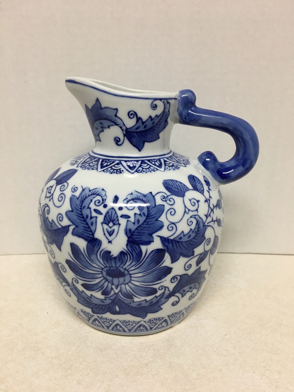 VTG Porcelain Cobalt Blue/White Chinese Floral Pitcher