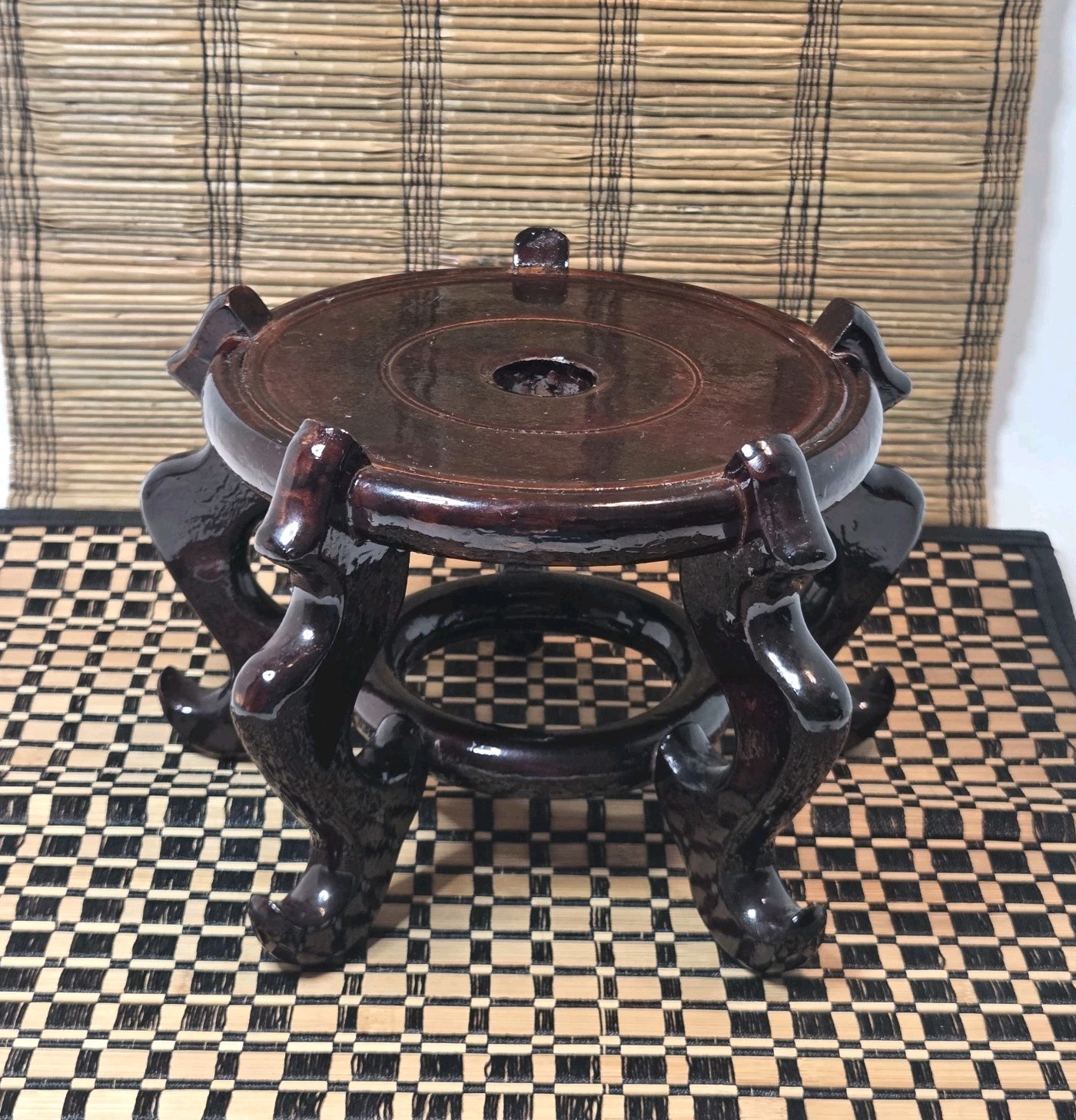Asian Style Dark Wood Vase Collectible Pedestal Riser Stand 5 Feet 5.25″ H READ