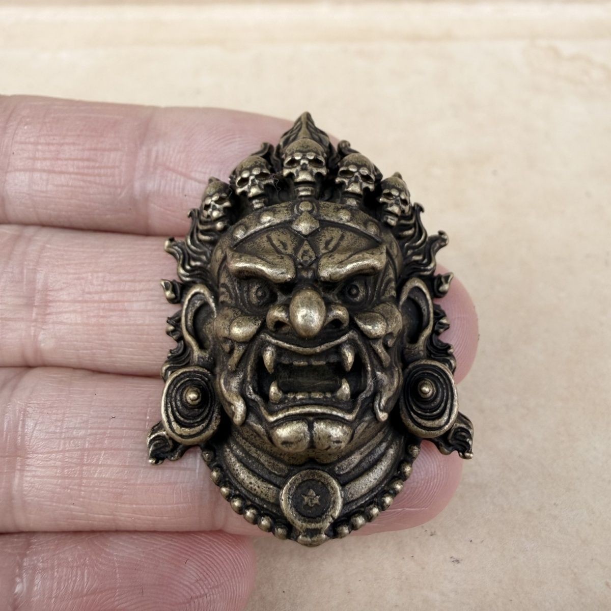 Tibetan Copper Mahakala Head Pendant Vintage Antique Style