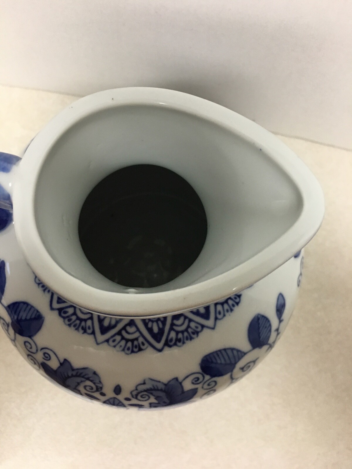 VTG Porcelain Cobalt Blue/White Chinese Floral Pitcher
