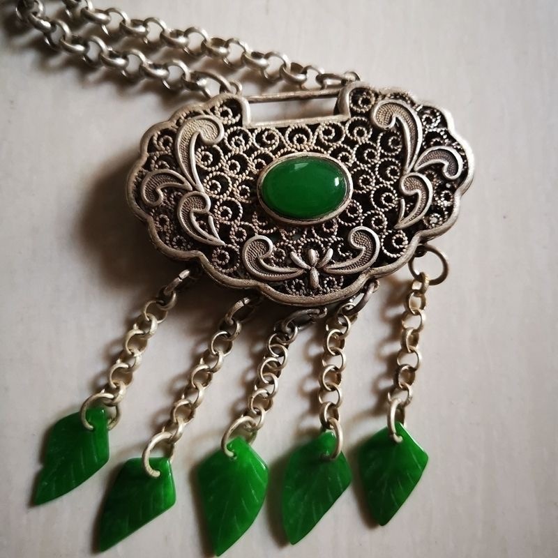 Collect Antique China Silver gemstone pendant Gem Jewelry pendant jade pendant