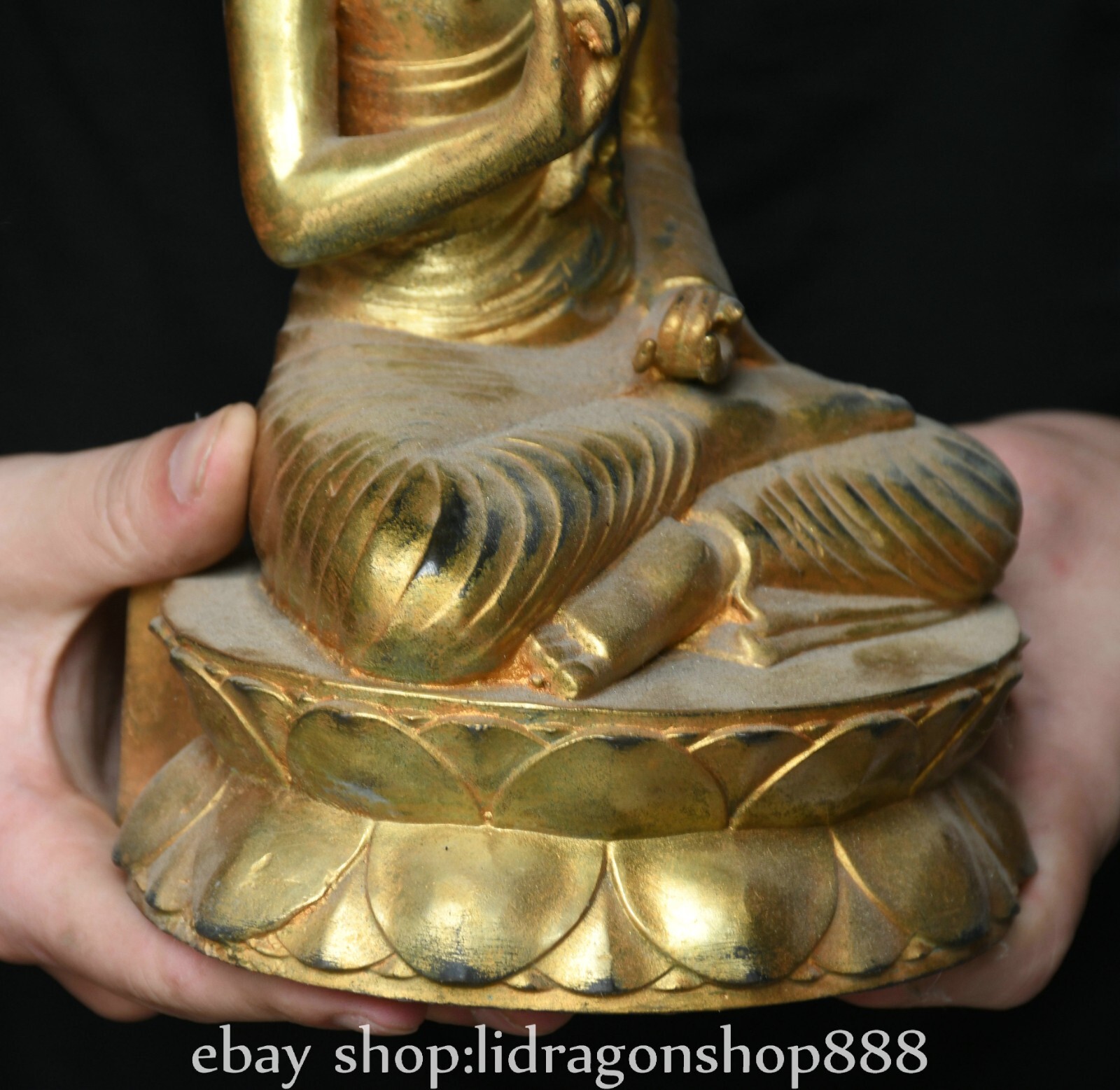 8.4″ Old Chinese Copper Gilt Buddhism Shakyamuni Amitabha Buddha Statue