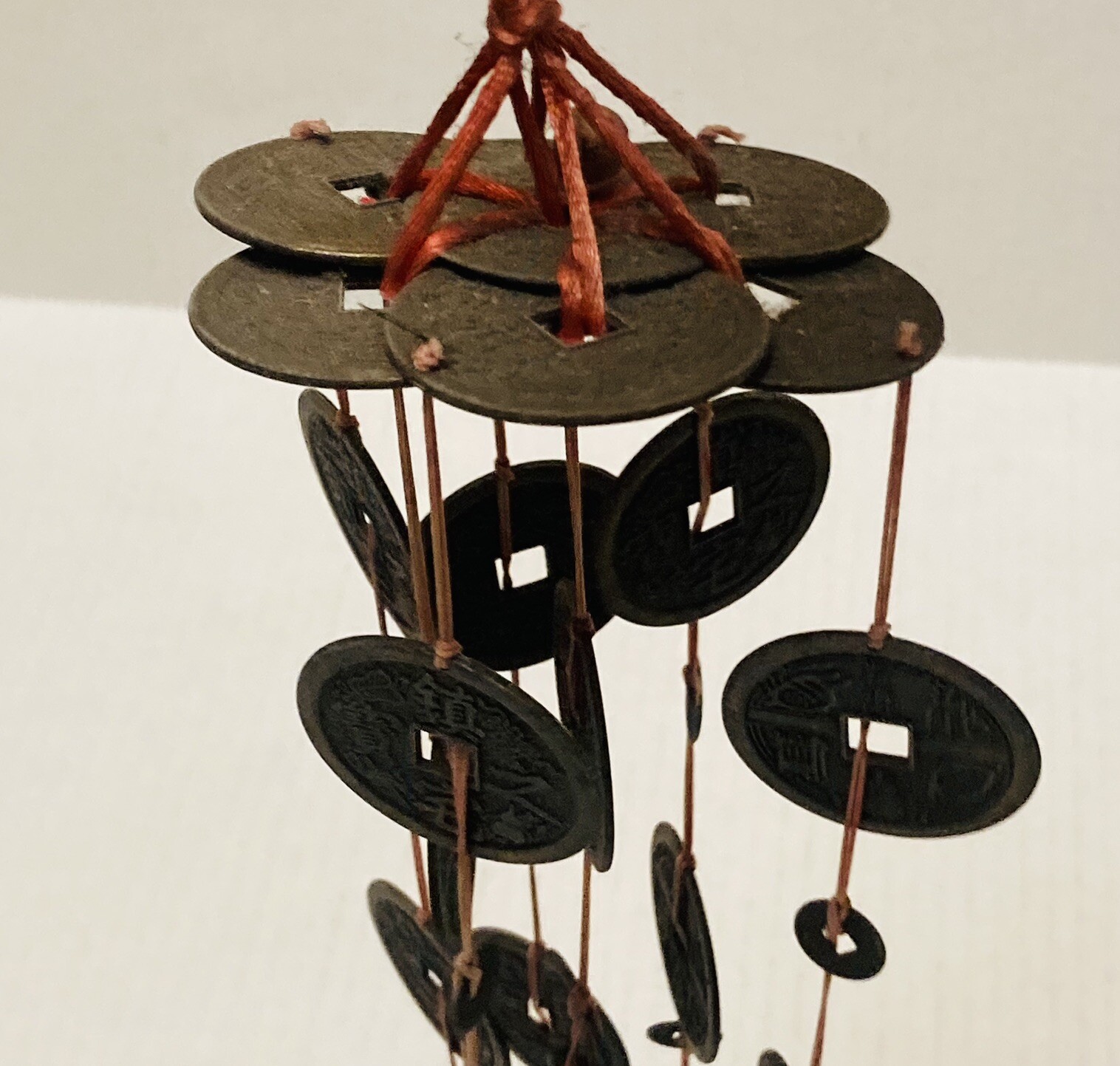 Rare 1950s Chinese Coin Token Wind Chime Feng Shui Buddha Qwan Yin Charm Art X