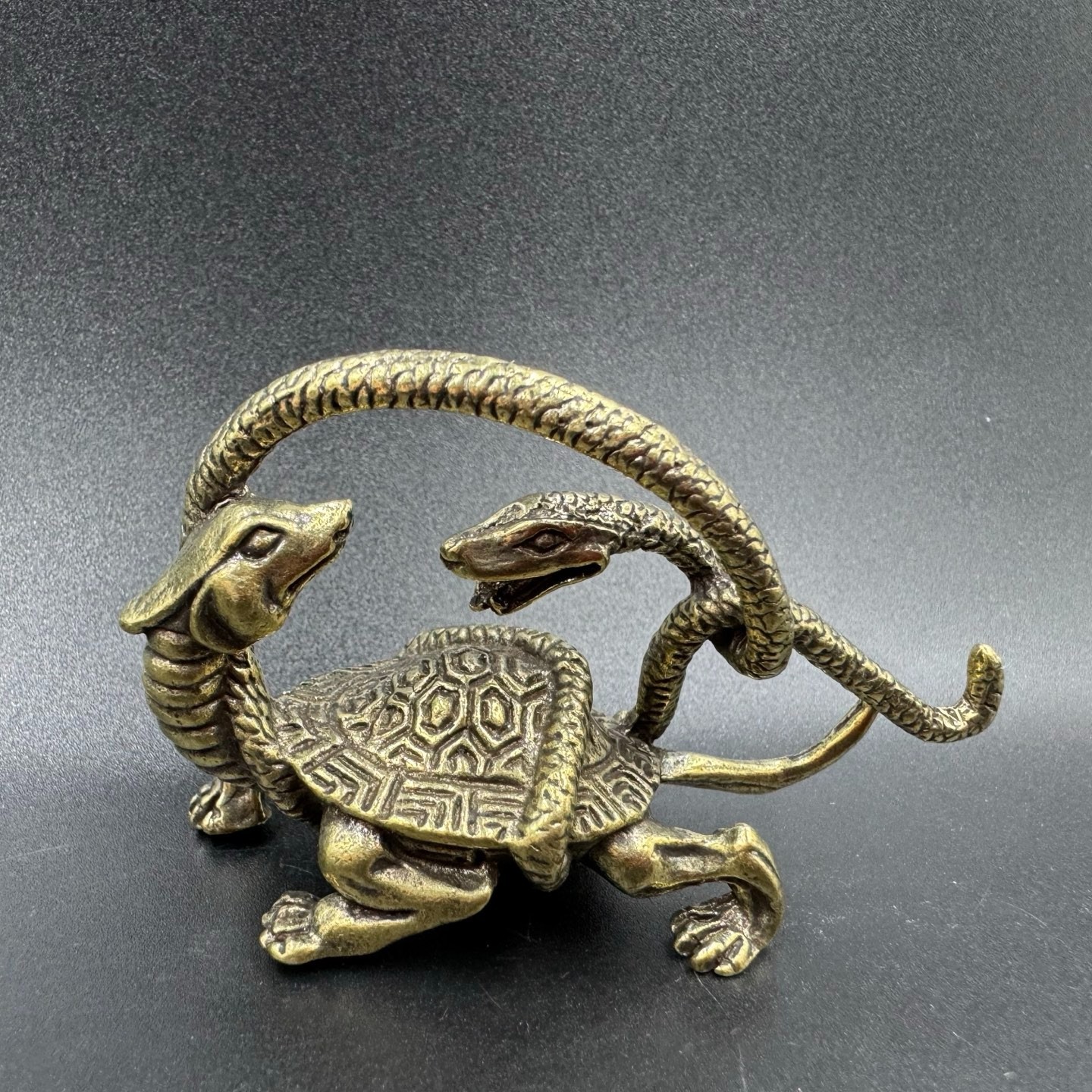 Vintage Brass Black Tortoise Xuanwu Statue Four Symbols FengShui LongevityWealth
