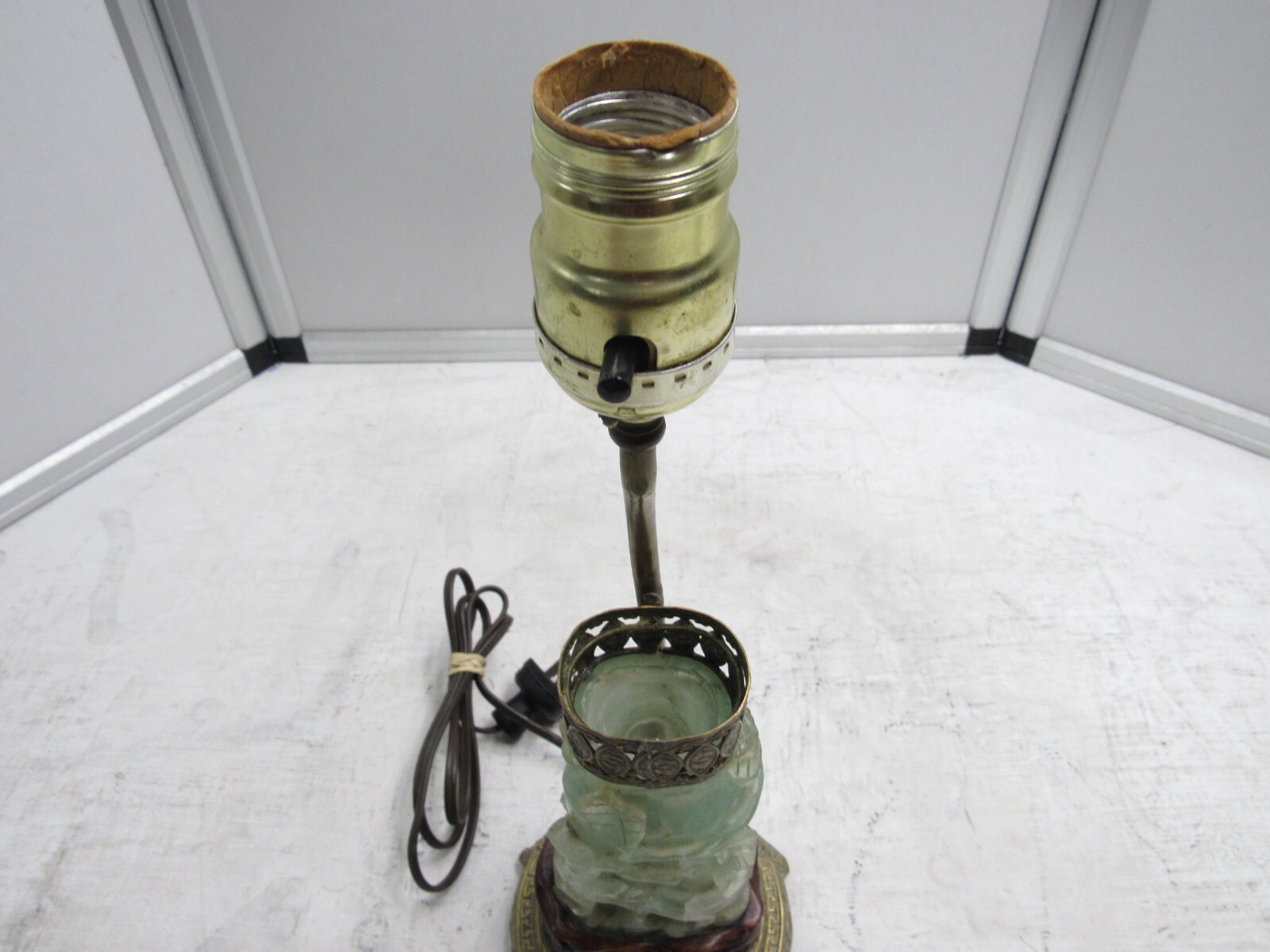 Antique Green Jade Art Deco Carved Jade Lamp