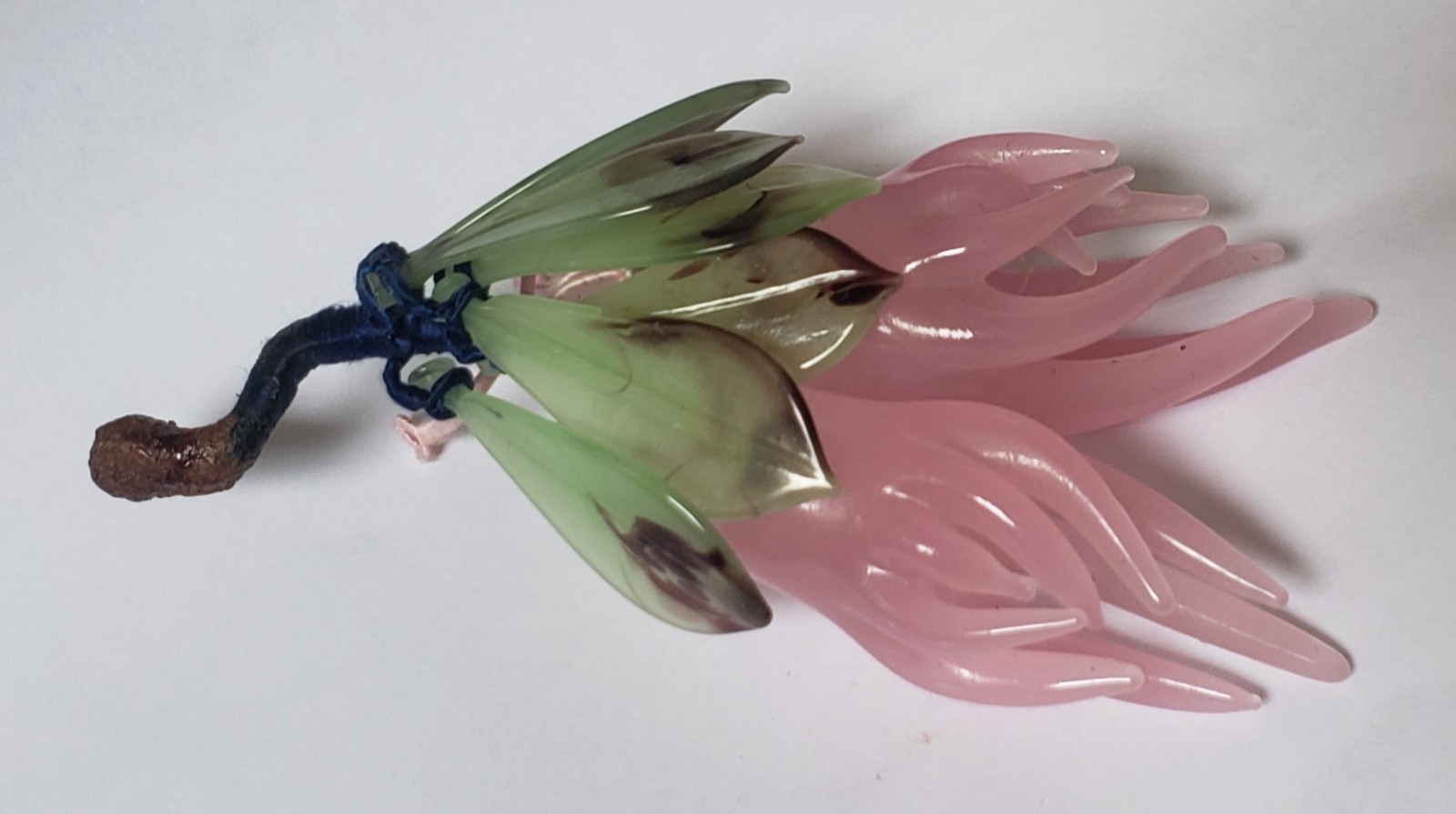 Vintage Chinese Pink Glass Wired Flowers green leaves