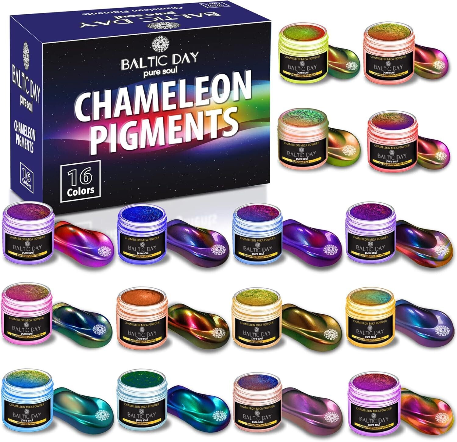 Epoxy Resin Color Pigment Powder 16 Jars Chameleon & Holographic Mica Powder Kit