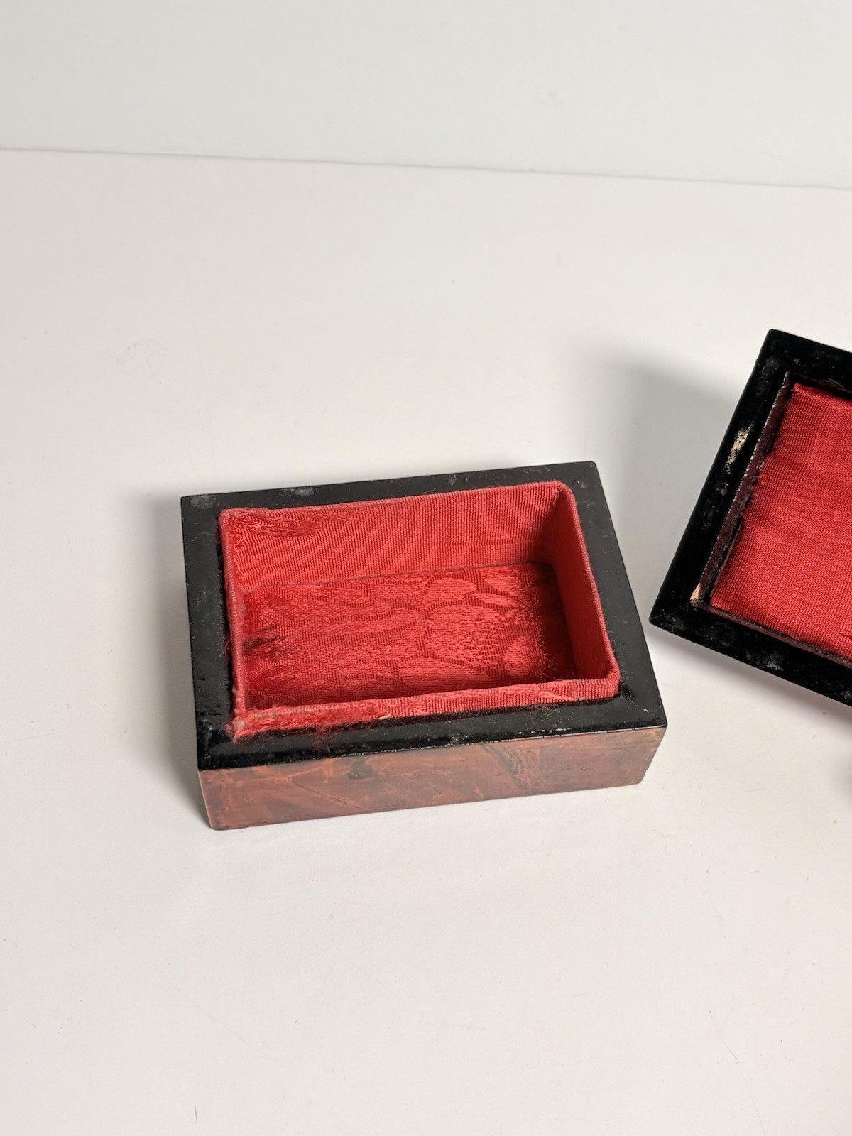 Vintage Chinese Lacquered Carved Cork Diorama Art Jewelry Box ~ Small with Lid