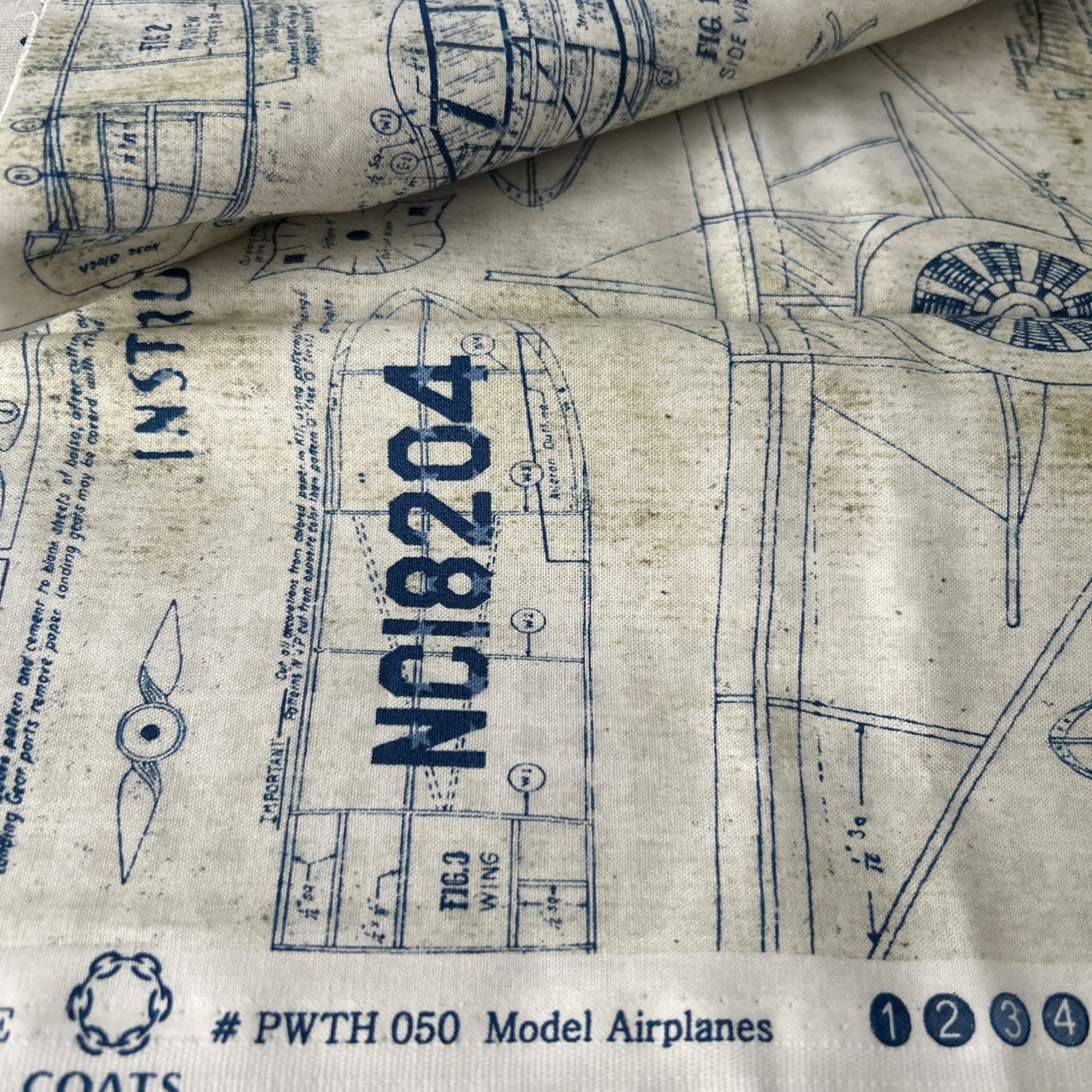 Tim Holtz Eclectic Elements Correspondence Cotton Quilting Fabric Model Airplane