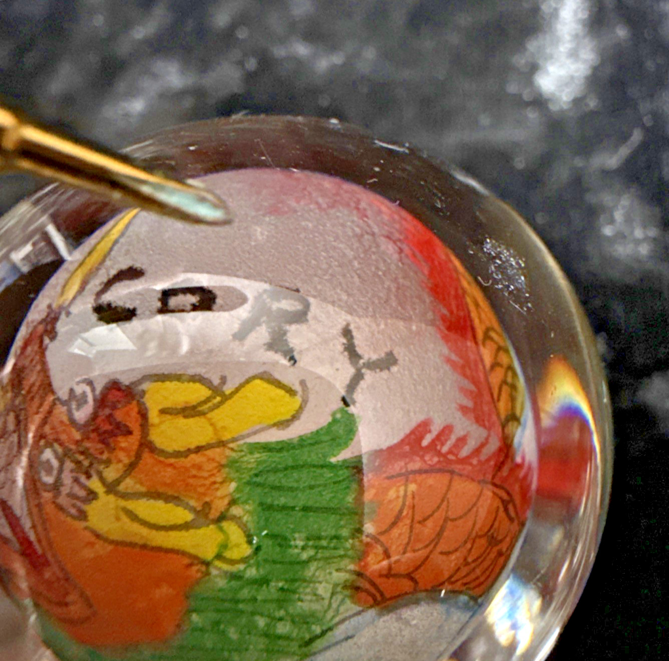 Chinese reverse painted Glass Ball Sphere Orb Dragon w/Stand 1 3/4″ x 1 1/2″