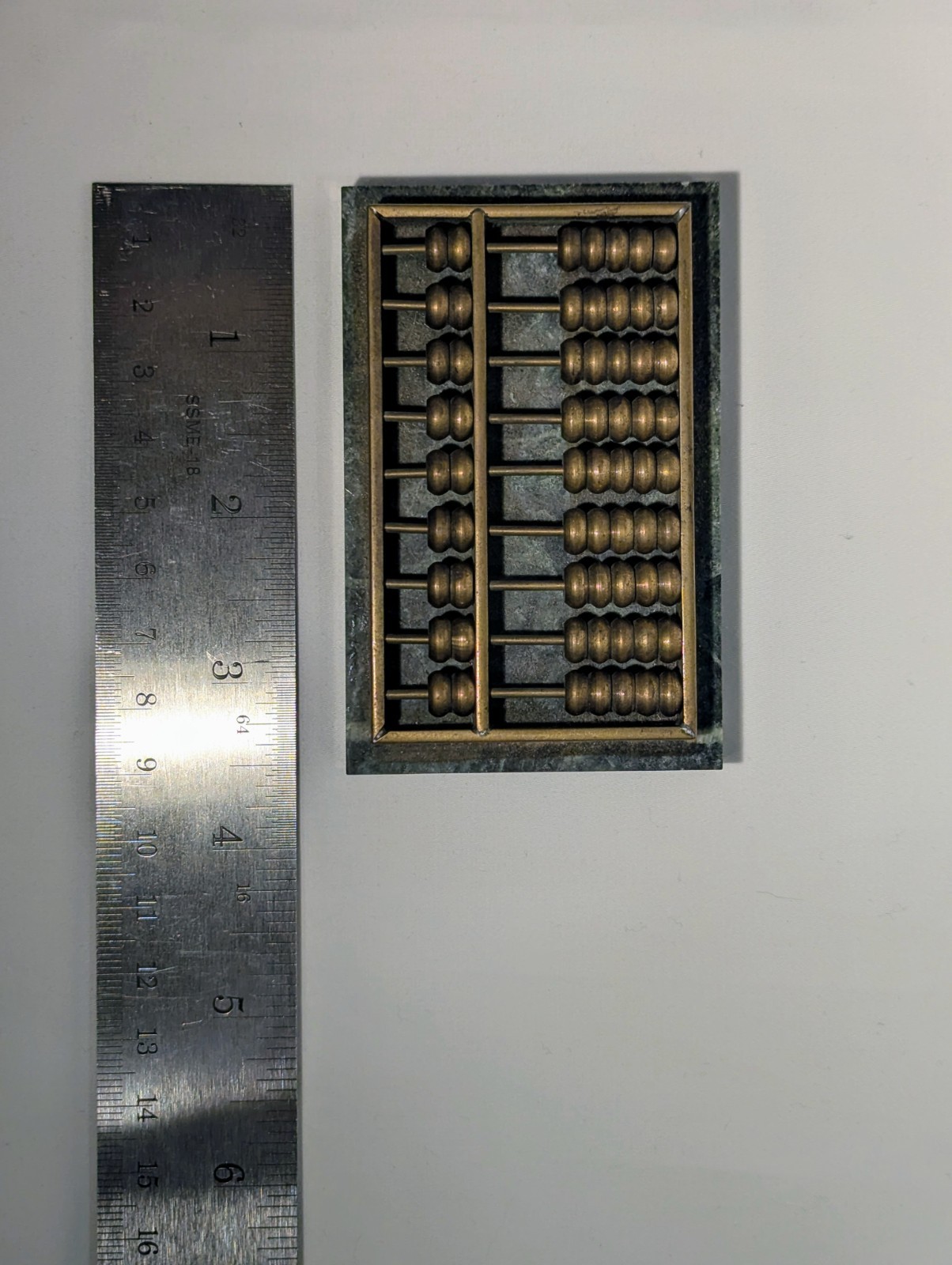 Vintage Chinese Abacus Bronze Finish 9-Rod Counting Frame Math Tool Display