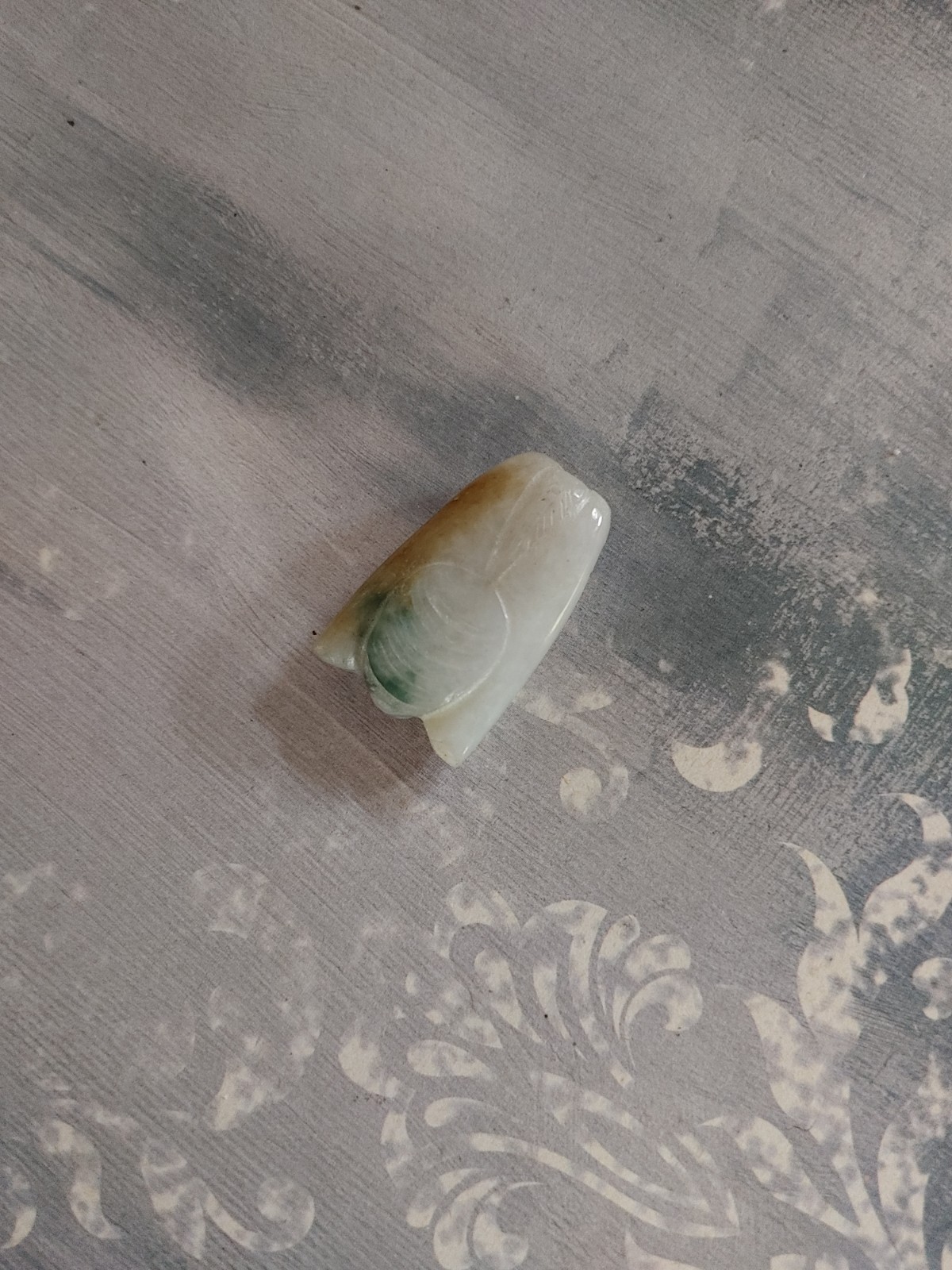 Vintage jade bead carved insect cicada winged beetle drill hole at top center
