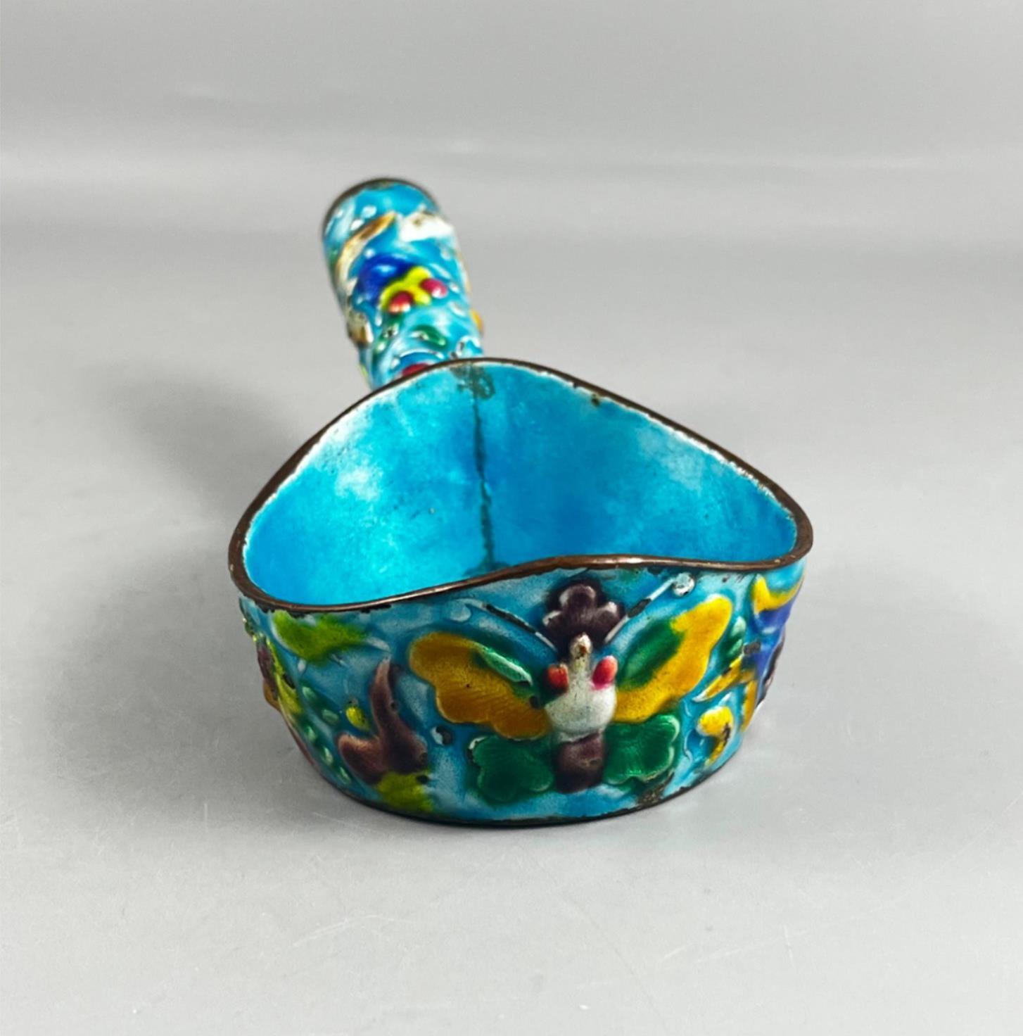 Vintage Chinese Enamel Cloisonne Painted Scoop Pan Silk Iron
