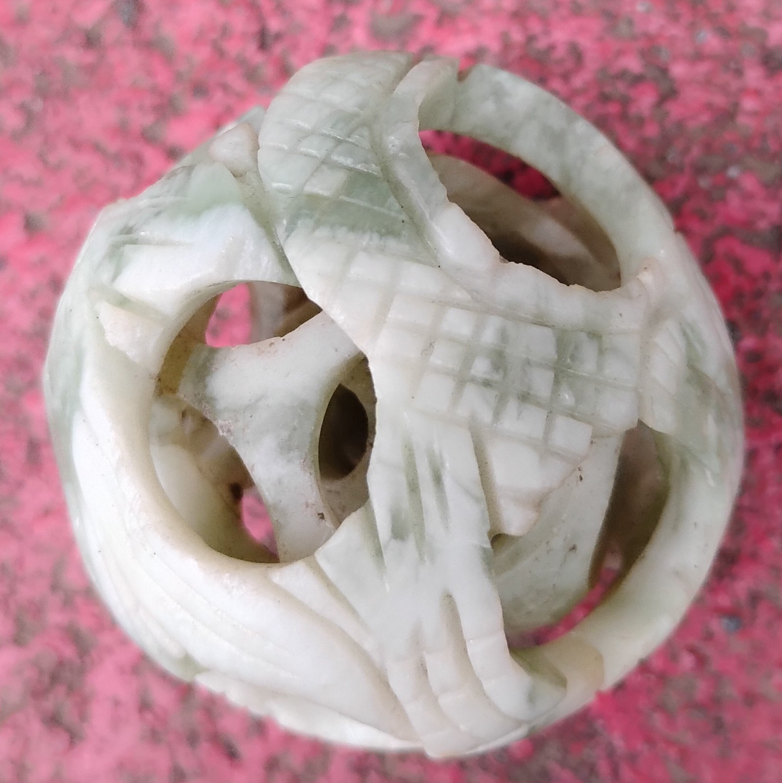Vintage Chinese Carved Jade Stone Puzzle Ball Sphere 4-Layers Deep 2”