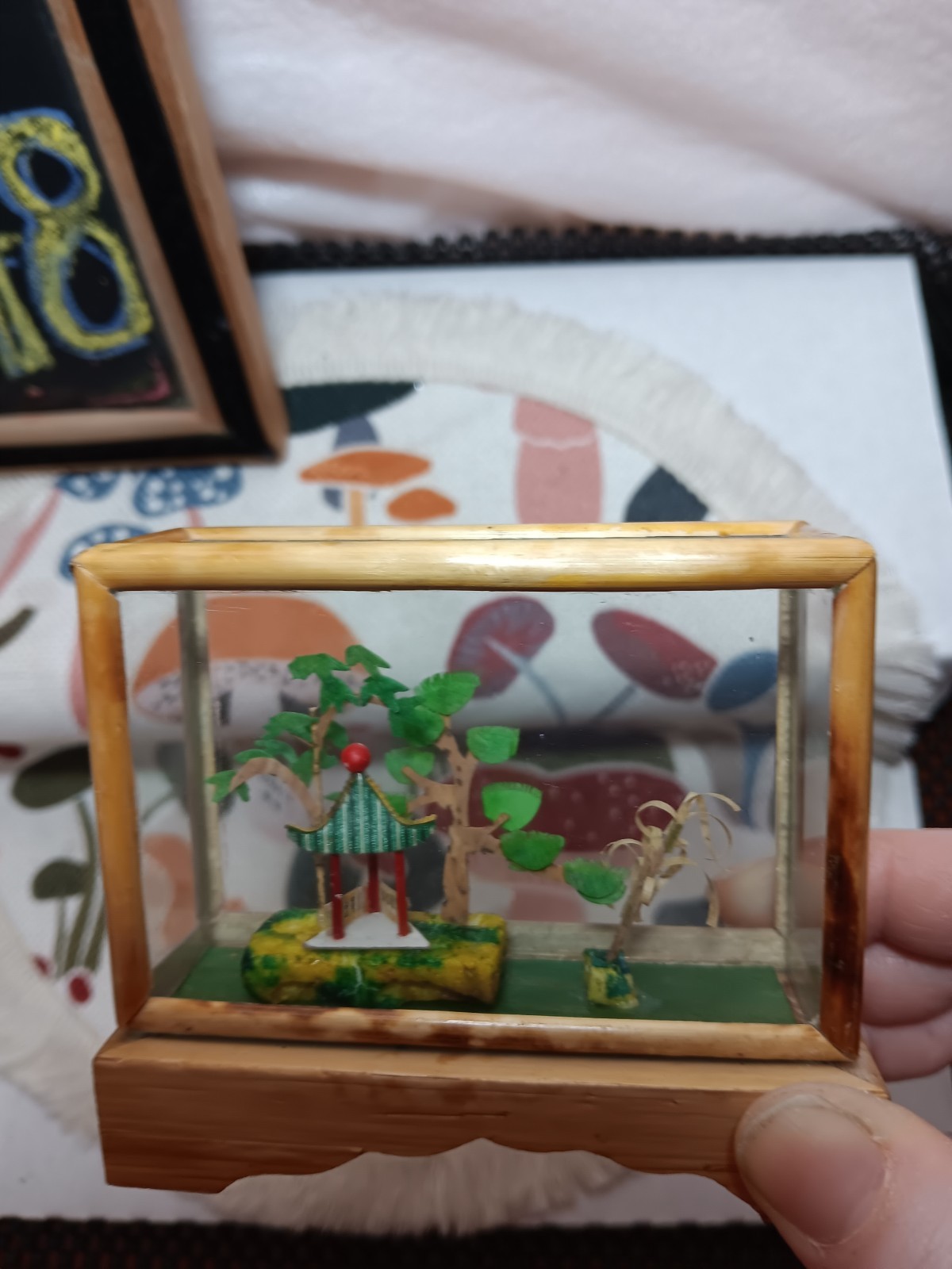Vintage Chinese Miniature Glass Bamboo Frame Diorama!!!