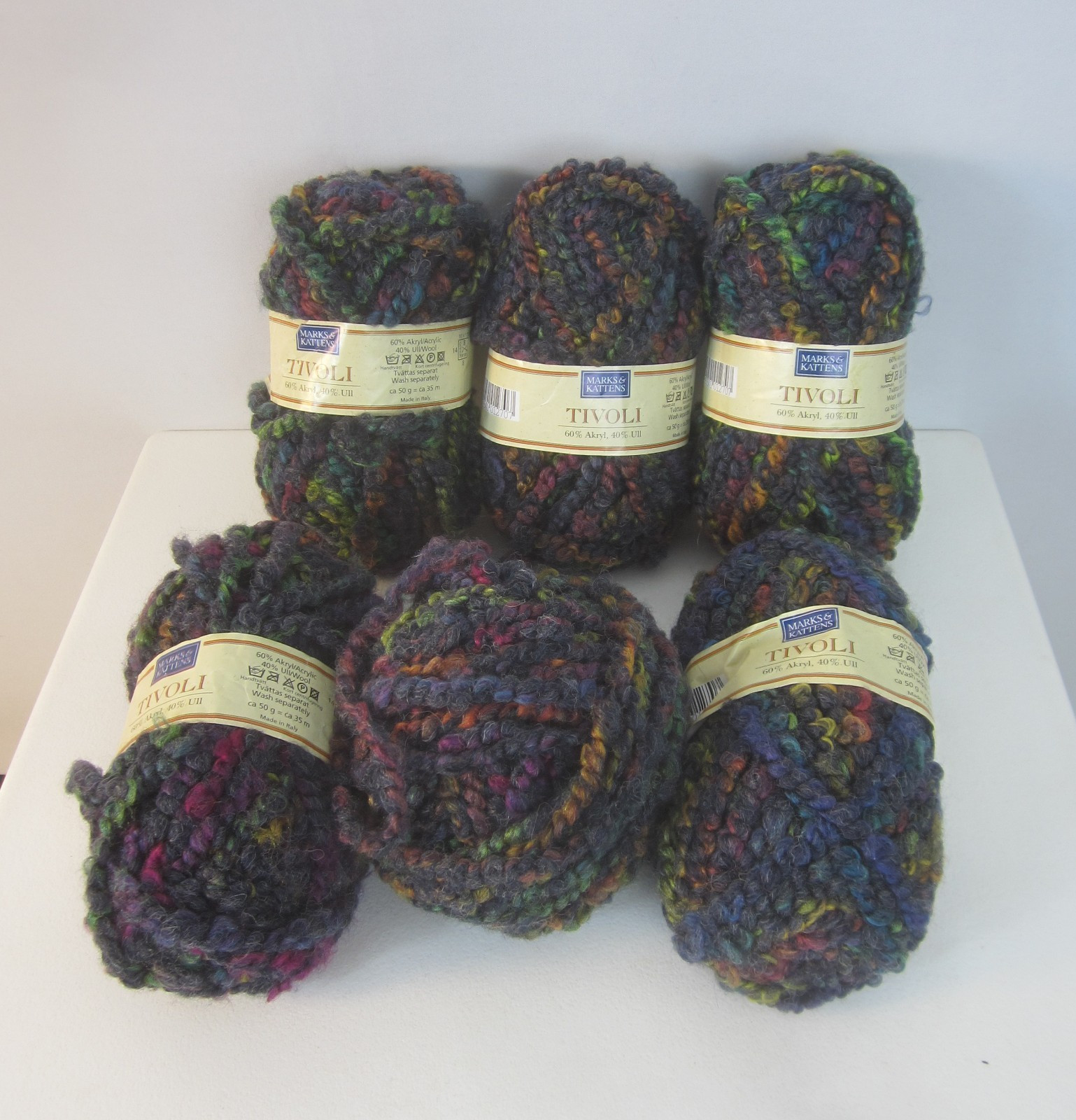 Lot 5 +Marks & Kattens Tivoli Yarn Bulky Wool Blend Multicolor Made Italy 295 g
