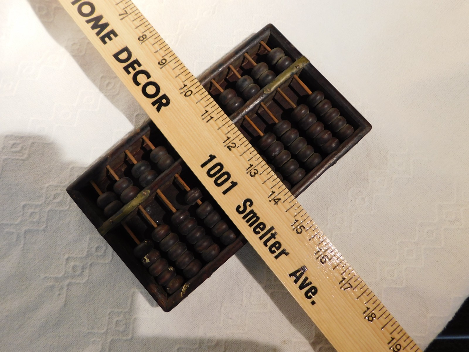 Vintage Chinese Abacus Wood & Brass Calculator 11 Row 77 Bead