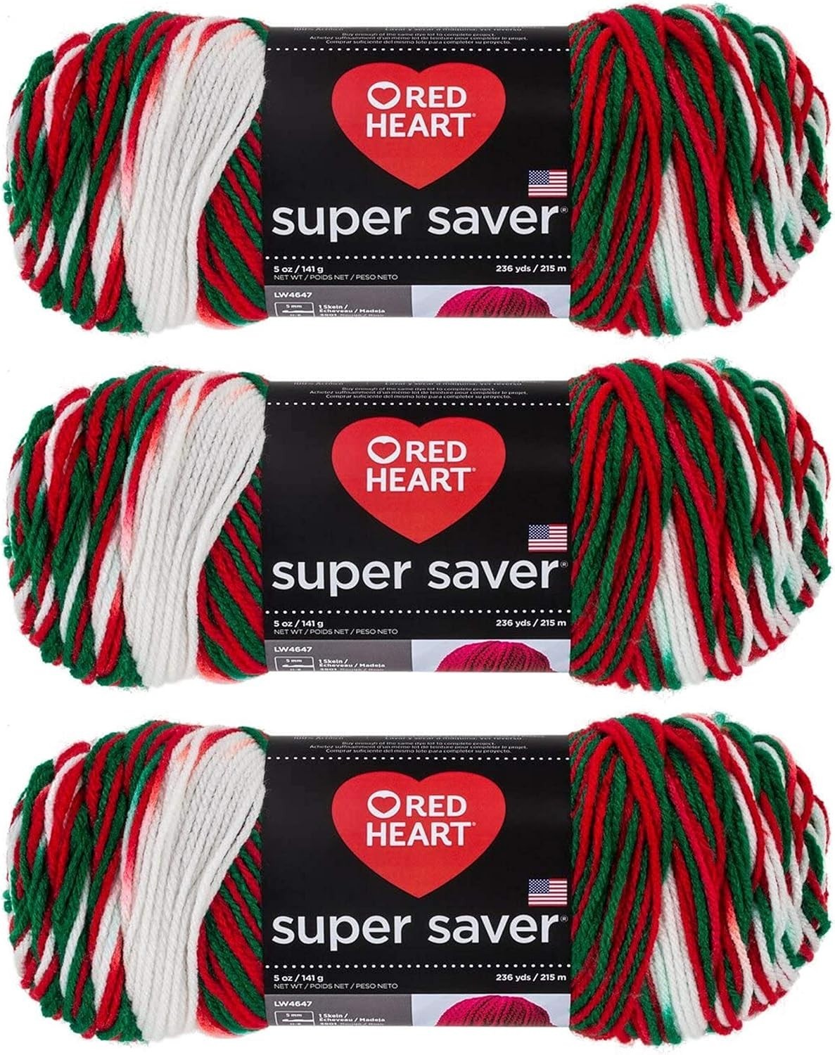 Red Heart Super Saver Yarn 3 Pack Mistletoe E300-979 Worsted Acrylic Medium New