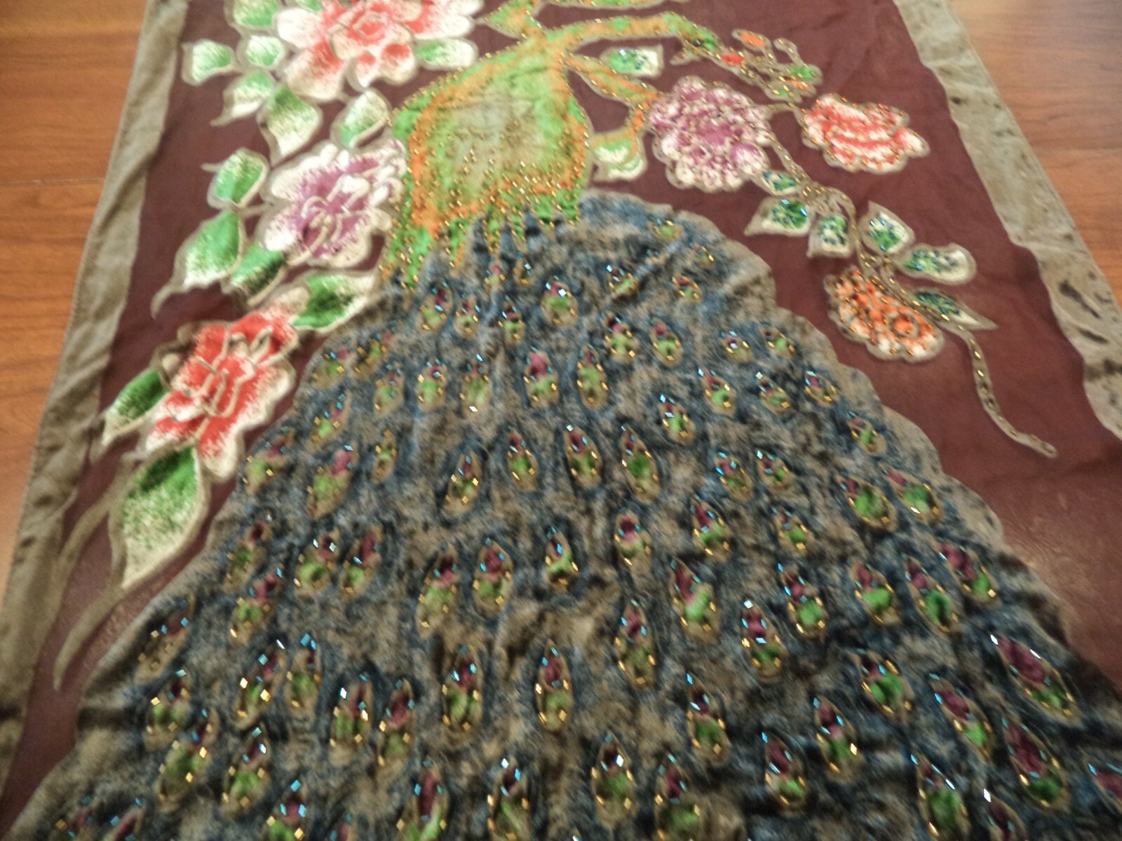 Nanjing Yunjin Brocade PEACOCK”S 68″ LONG IN ORIGINAL BOX