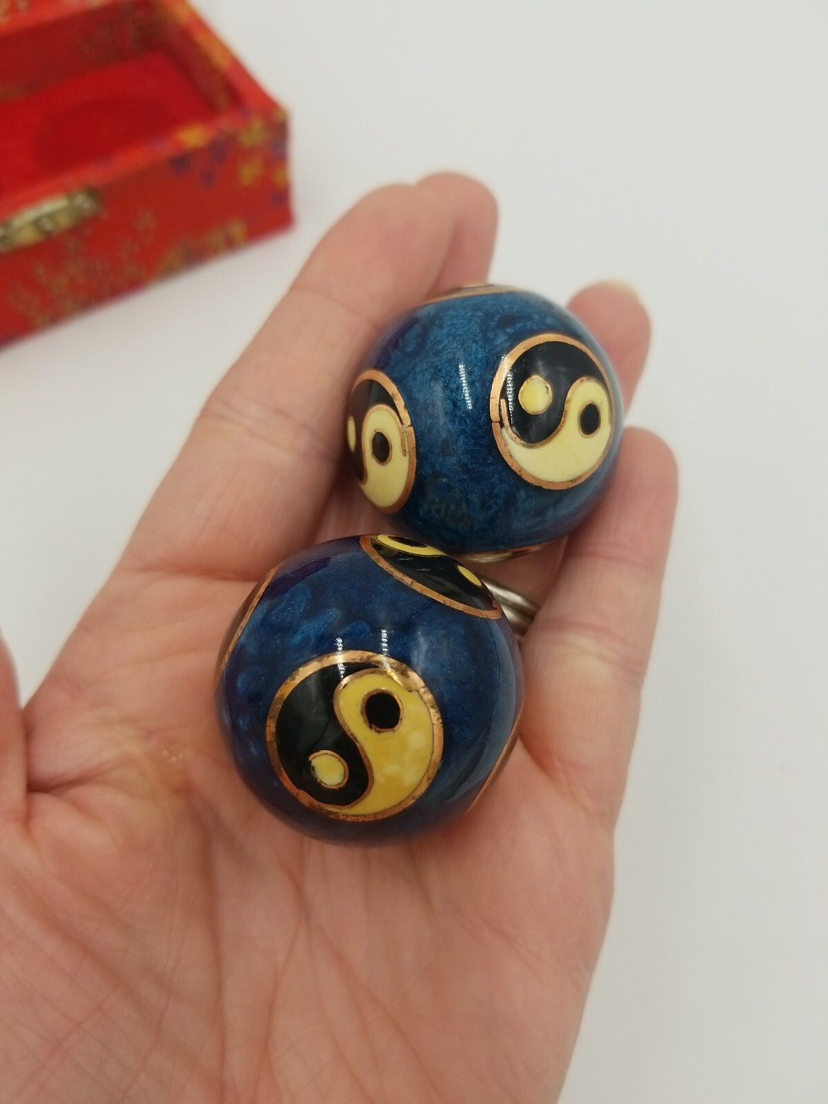 Chinese Health Exercise Stress Baoding Balls Relaxation Therapy Blue/ Ying Yang