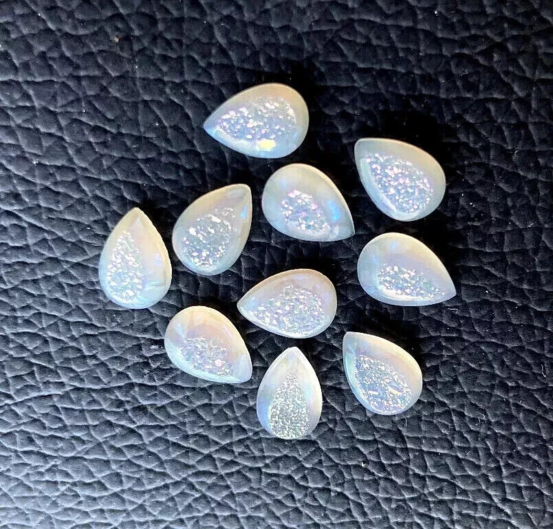[WHOLESALE] NATURAL PEARL SHEEN TITANIUM WINDOW DRUZY PEAR SHAPE LOOSE GEMSTONE