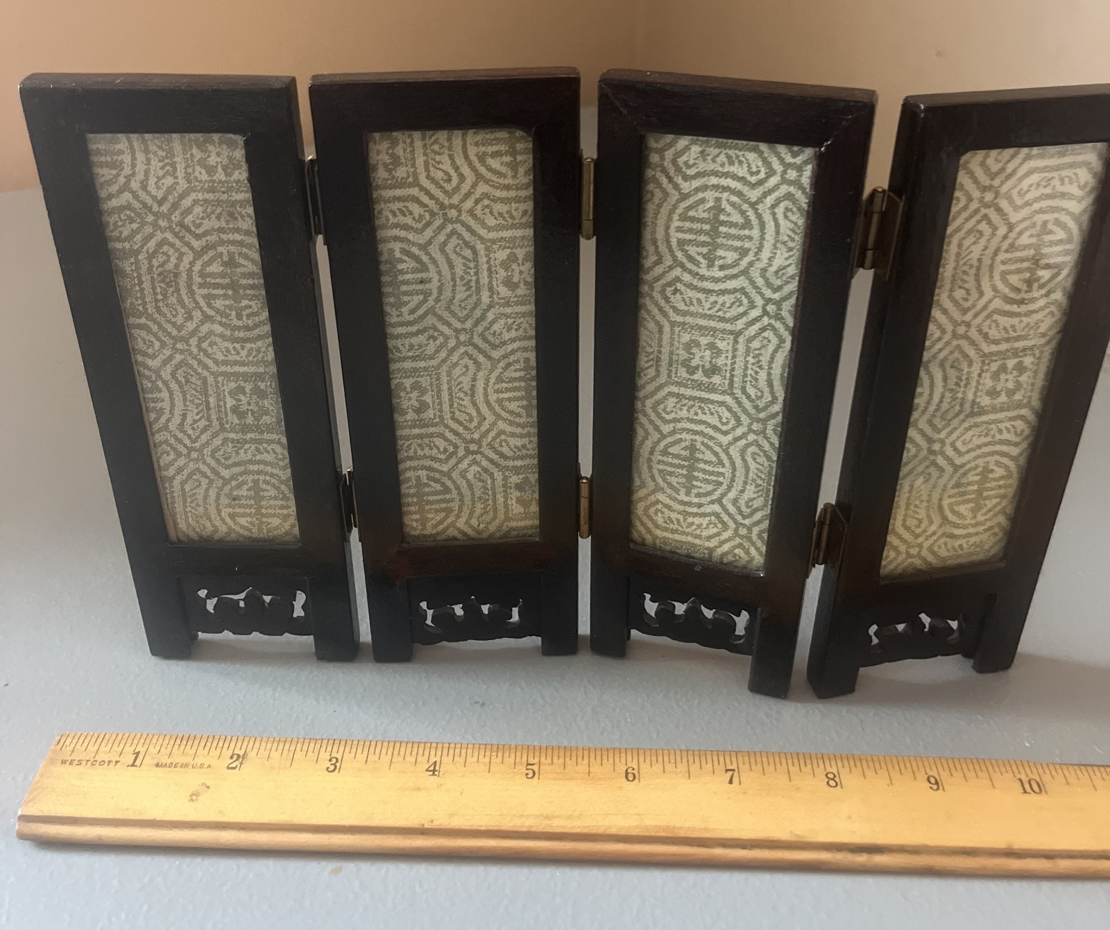 Vintage mini table top chinese hand painted screens pannels wood/glass XLNT