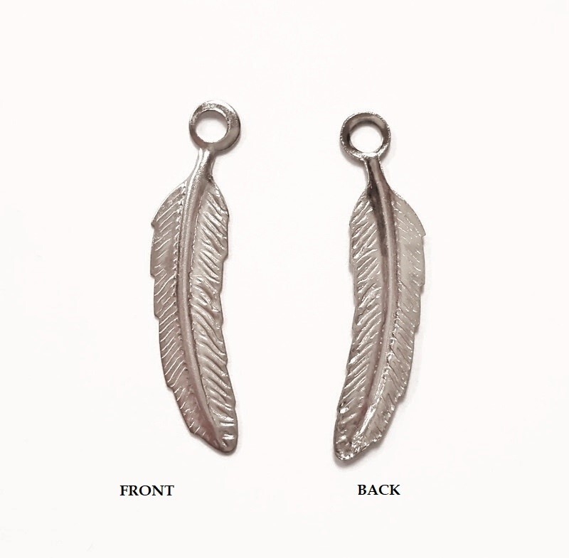 12 Vintage Silver Plated Steel Bird Feather 27.5x7mm. Bead Charm Pendants 5607