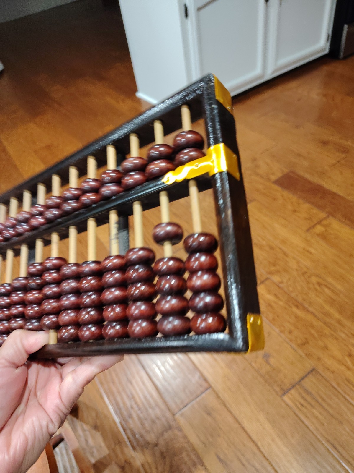 Vintage Chinese Abacus Wood & Brass Lotus Flower Brand Calculator 13 Row 91 Bead