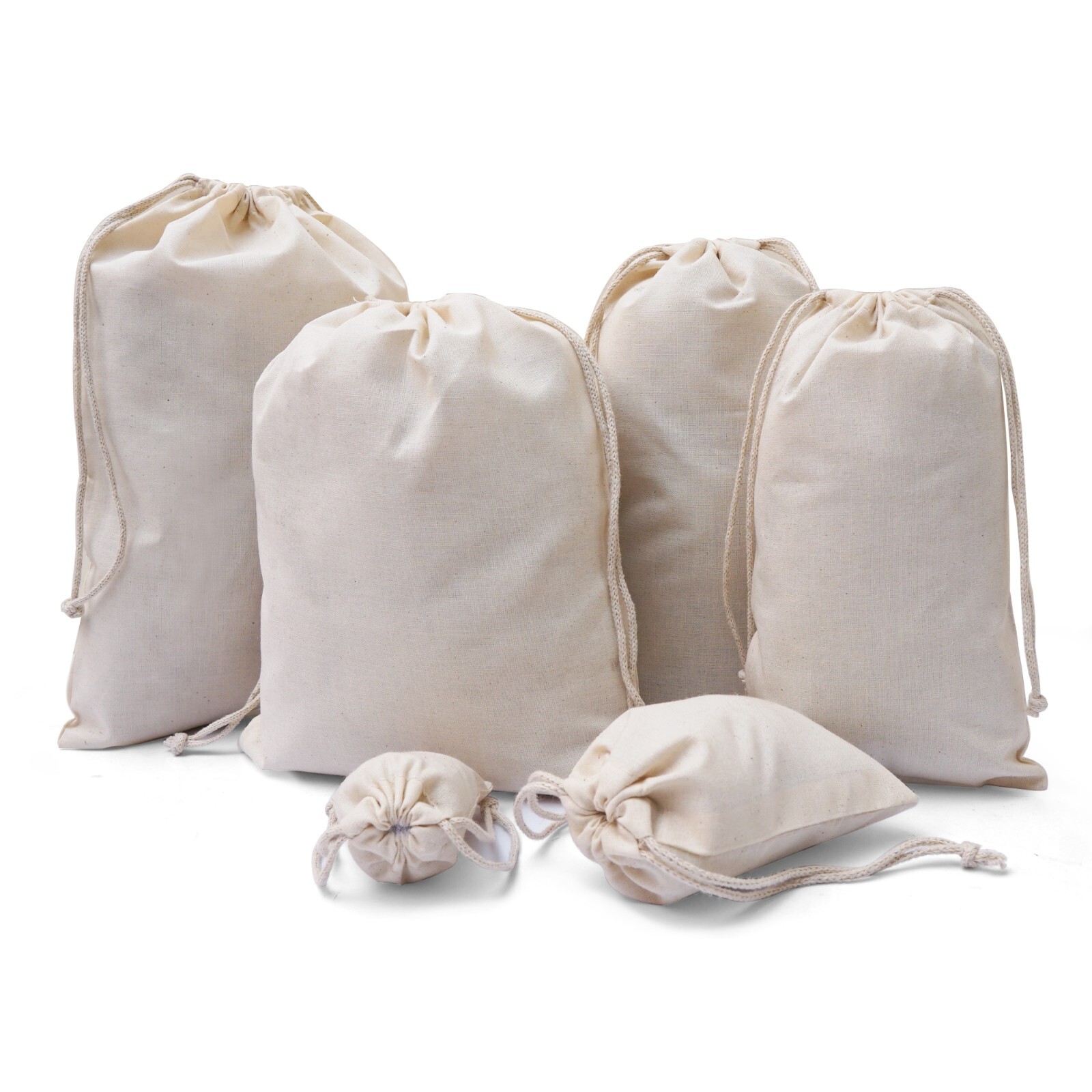 6 x 8 Inches Cotton Muslin Bag. Double Drawstring High Quality Bags. – Qty: 300