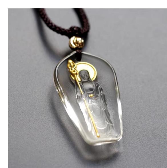 Chinese White Coloured Glaze Carving Gilding Buddhism Ksitigarbha Buddha Pendant