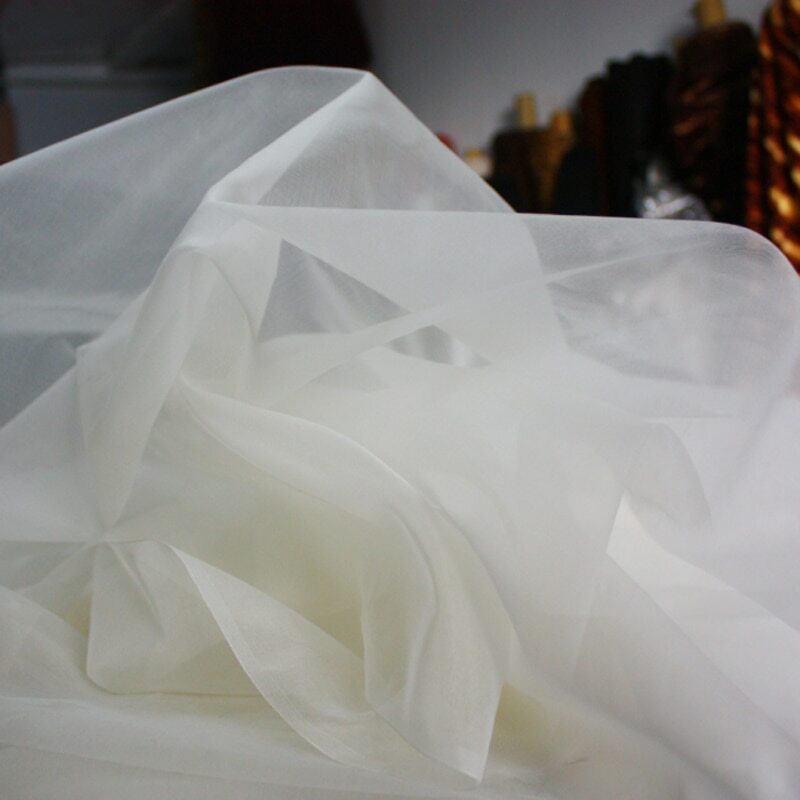 1Yard*114cm Plain Pure Silk Organza Fabric Gauze For Wedding