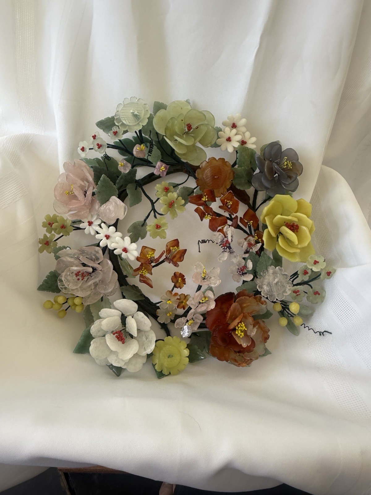 Chinese Gemstone /Jade /Hard Stone Floral Wreath 12 Inches