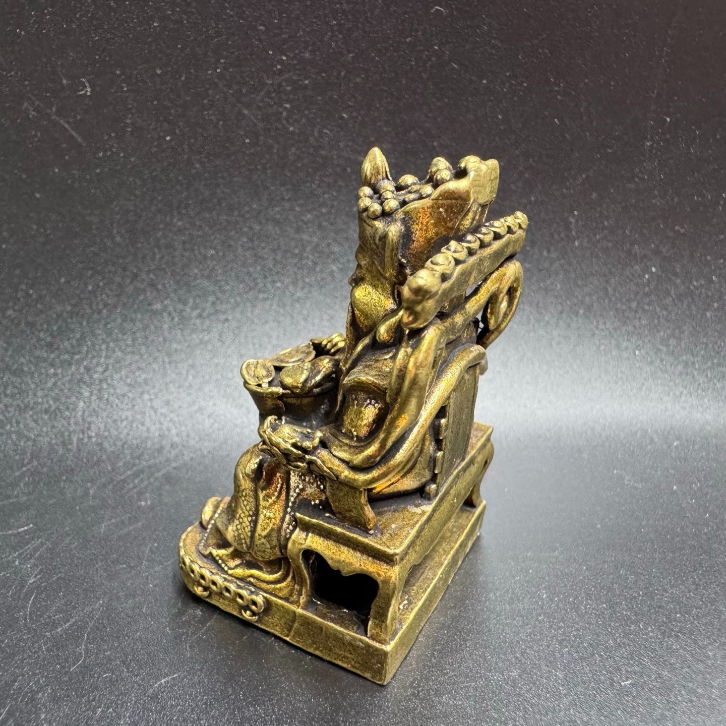 Vintage Brass God of Wealth Mini Statue Holding Gold Ingot Feng Shui Lucky Desk