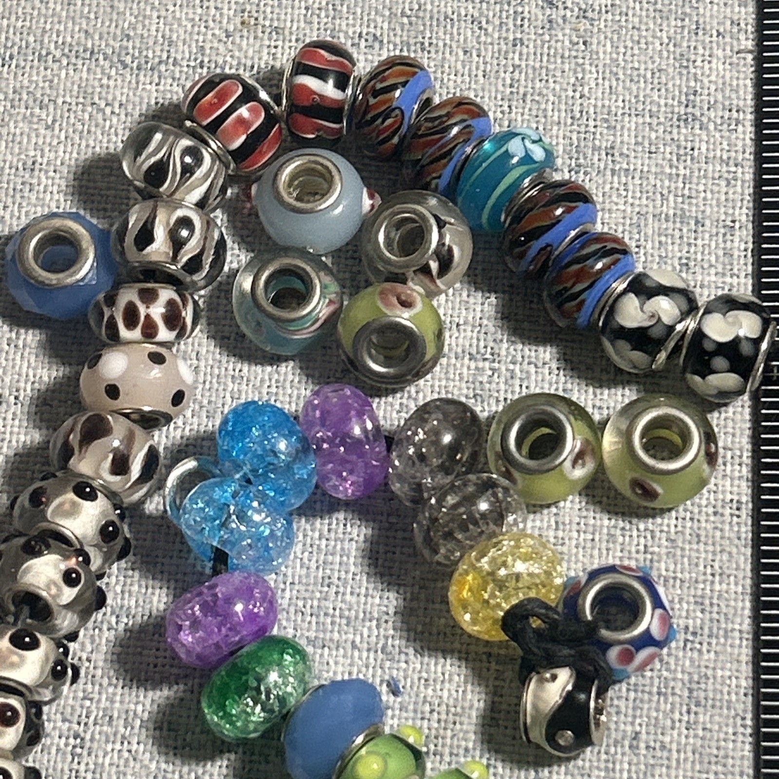 56 Hand Blown Glass& Metal Beads 15 Inches Jewelry Necklace Making Materials